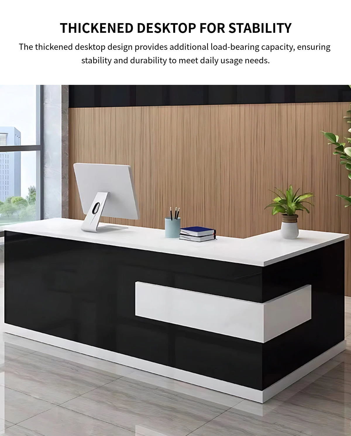 L-Shaped Reception Desk 39-142 in Wide with Lockable, File Drawers & Lumbar Support — Detail image 3