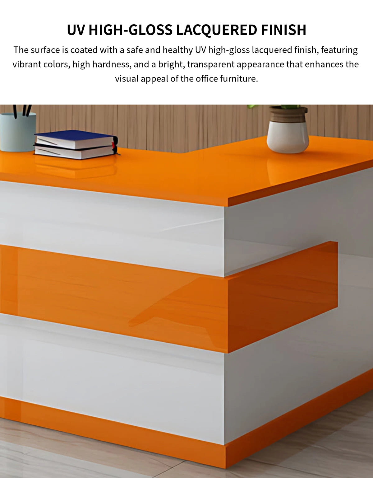 L-Shaped Reception Desk 39-142 in Wide with Lockable, File Drawers & Lumbar Support — Detail image 4