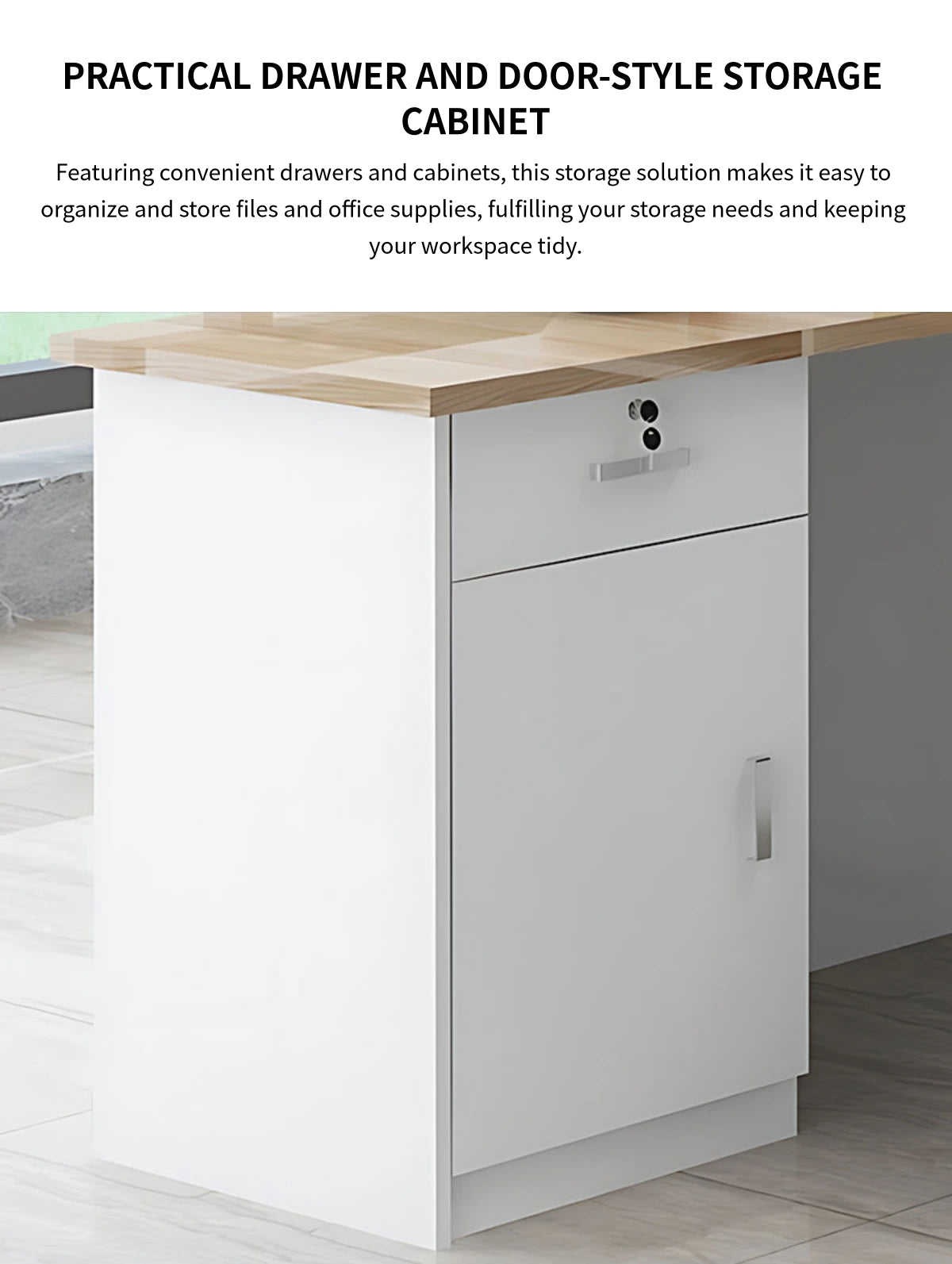 L-Shaped Reception Desk 39-142 in Wide with Lockable, File Drawers & Lumbar Support — Detail image 5