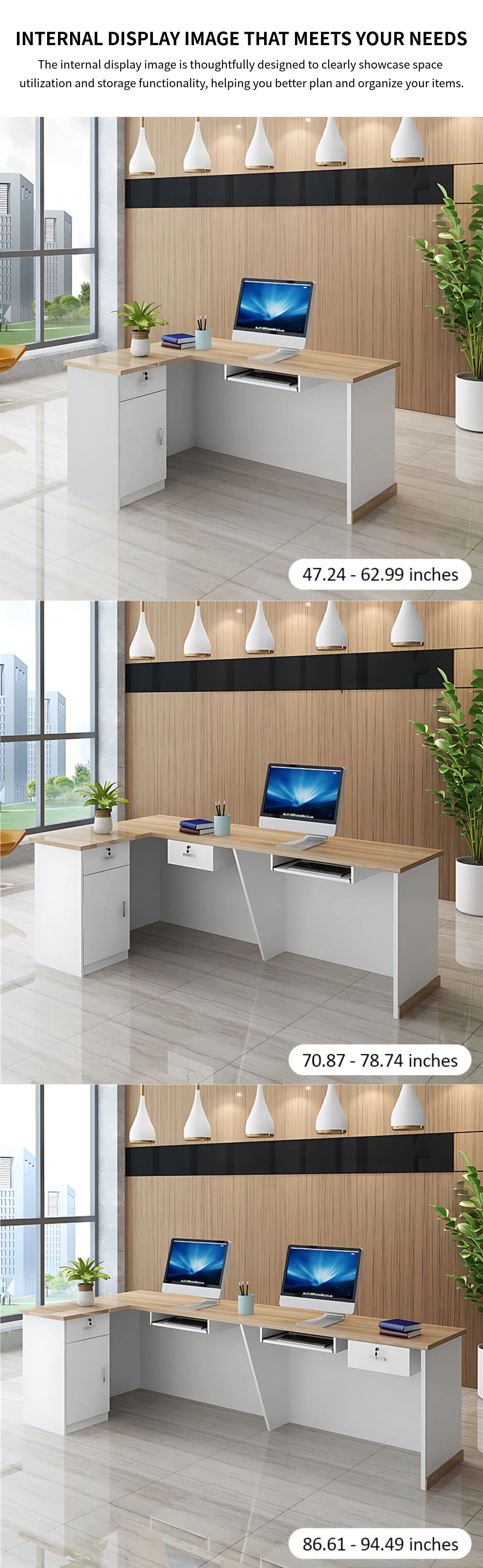 L-Shaped Reception Desk 39-142 in Wide with Lockable, File Drawers & Lumbar Support — Detail image 7