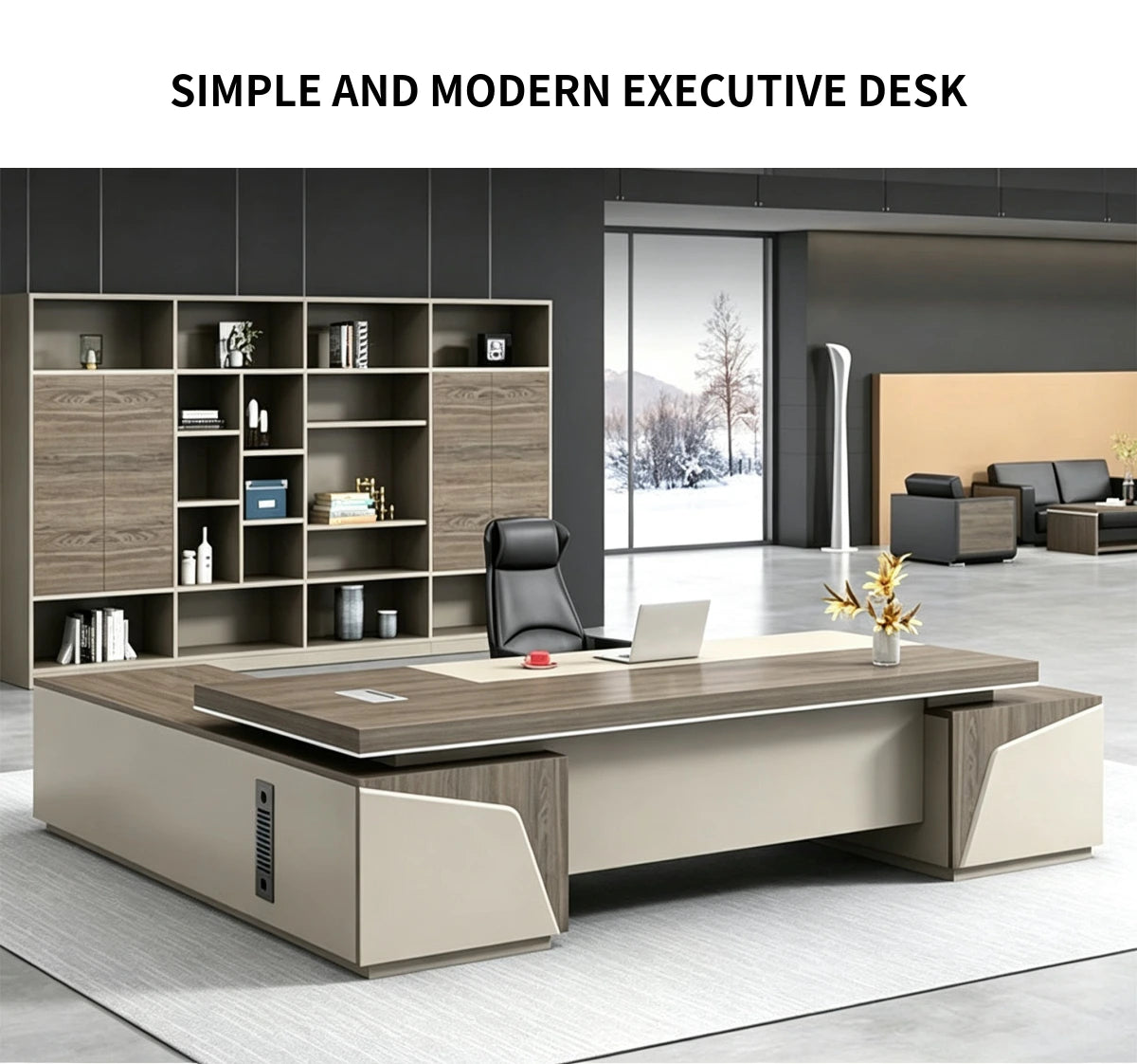 Modern Executive Desk 22-126 in Wide with Side Storage & Lumbar Support for Home Office — Detail image 1
