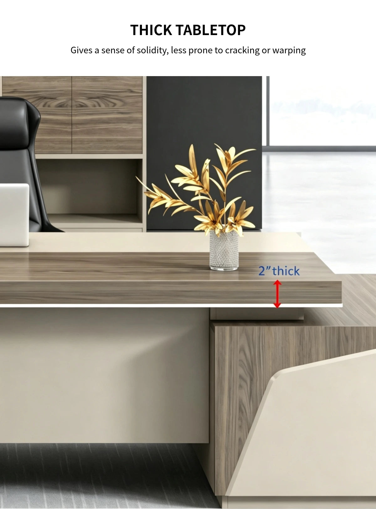 Modern Executive Desk 22-126 in Wide with Side Storage & Lumbar Support for Home Office — Detail image 3