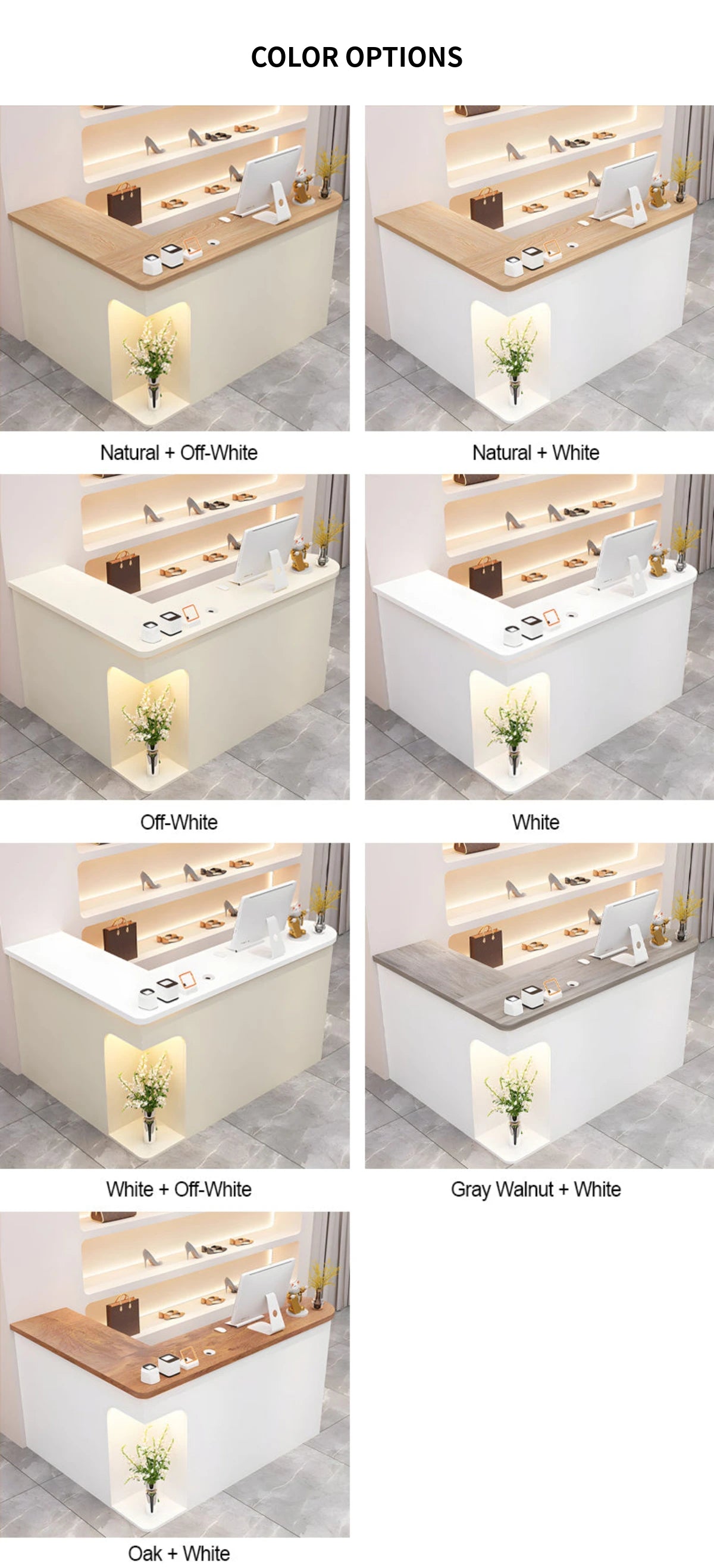 L-Shaped Reception Desk 51-87 in Wide with LED Lighting & Lumbar Support for Salon — Detail image 12