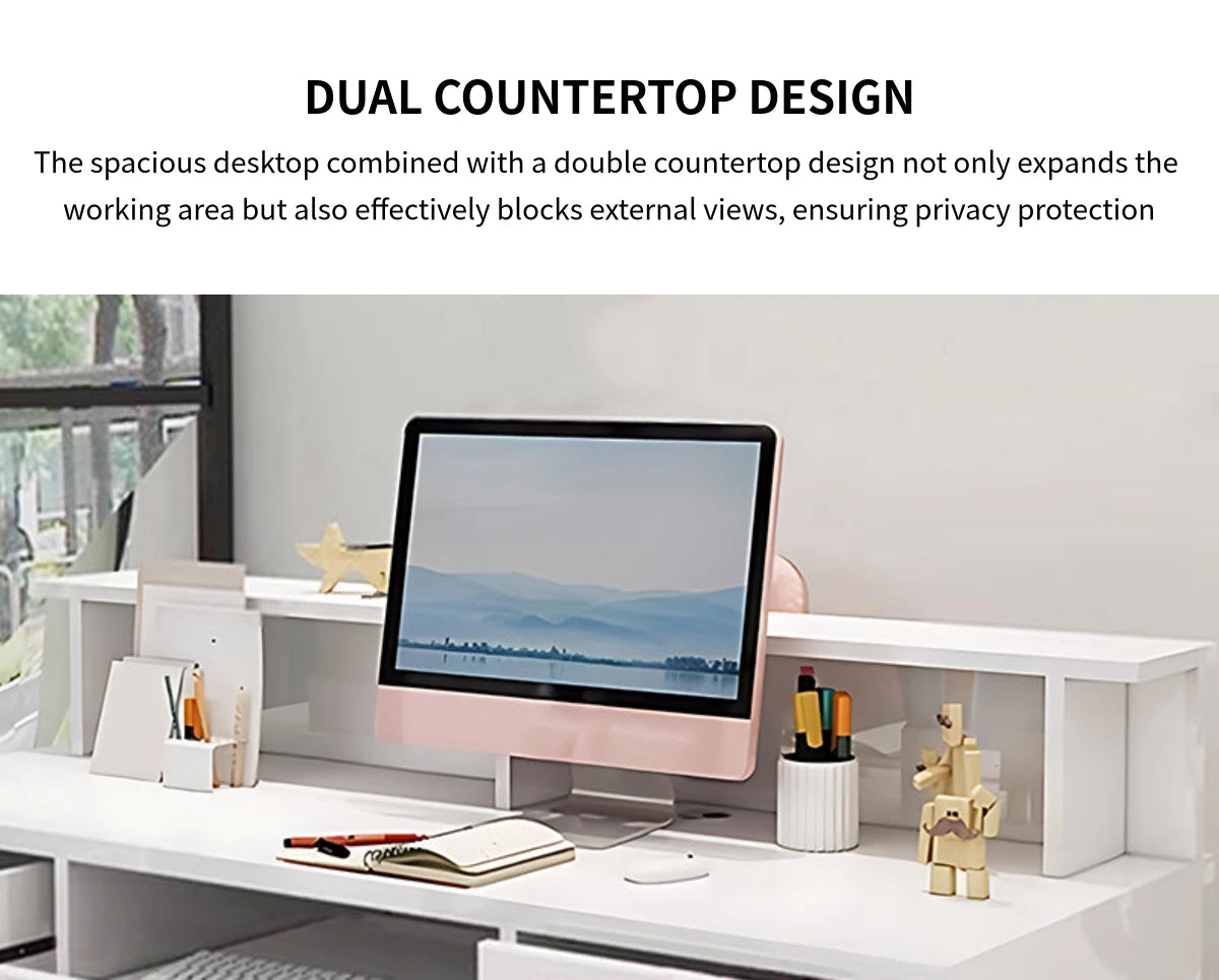 Curved Reception Desk 31-59 in Wide with Lockable, Keyboard Tray & File Drawers for Salon — Detail image 5