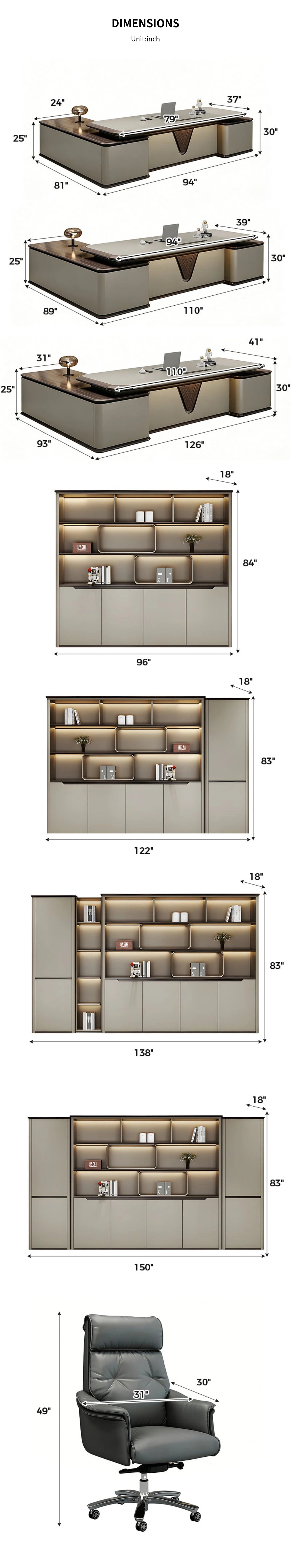 Modern Executive Desk with Curved, LED Lighting & Side Storage for Home Office — Detail image 11