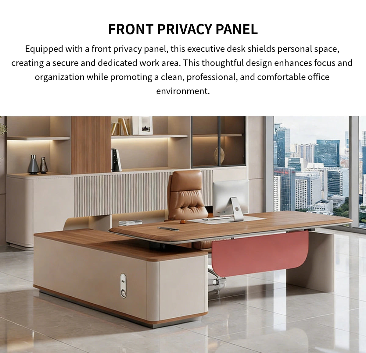 Modern Executive Desk 71-126 in Wide with USB Ports, Wireless Charging & Cable Management — Detail image 6
