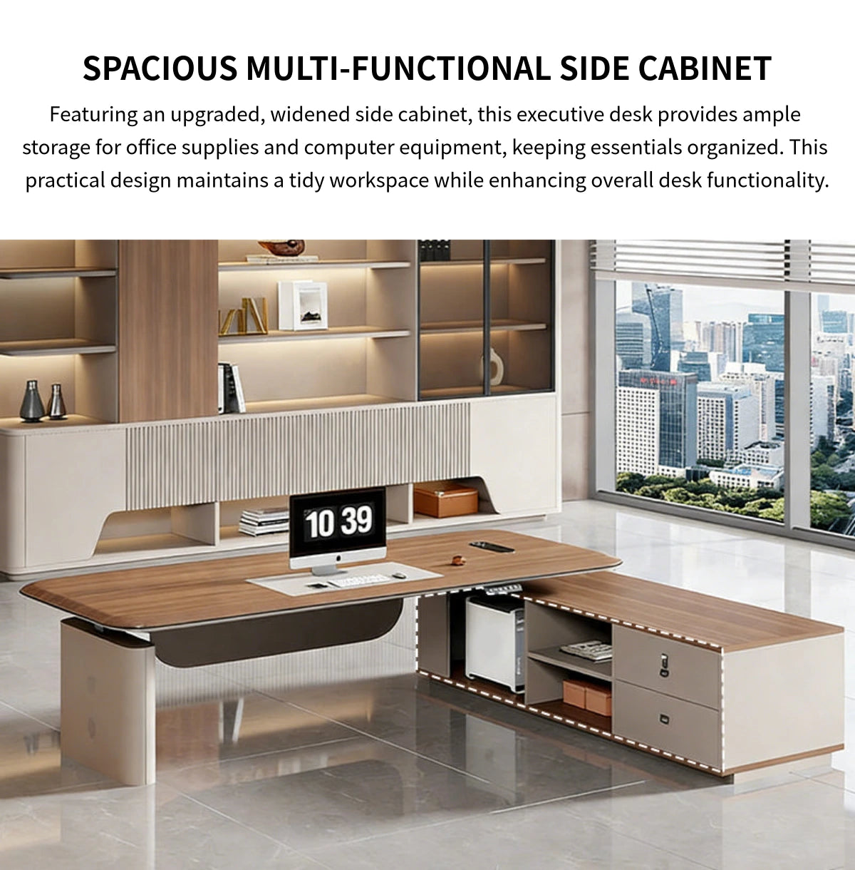 Modern Executive Desk 71-126 in Wide with USB Ports, Wireless Charging & Cable Management — Detail image 8