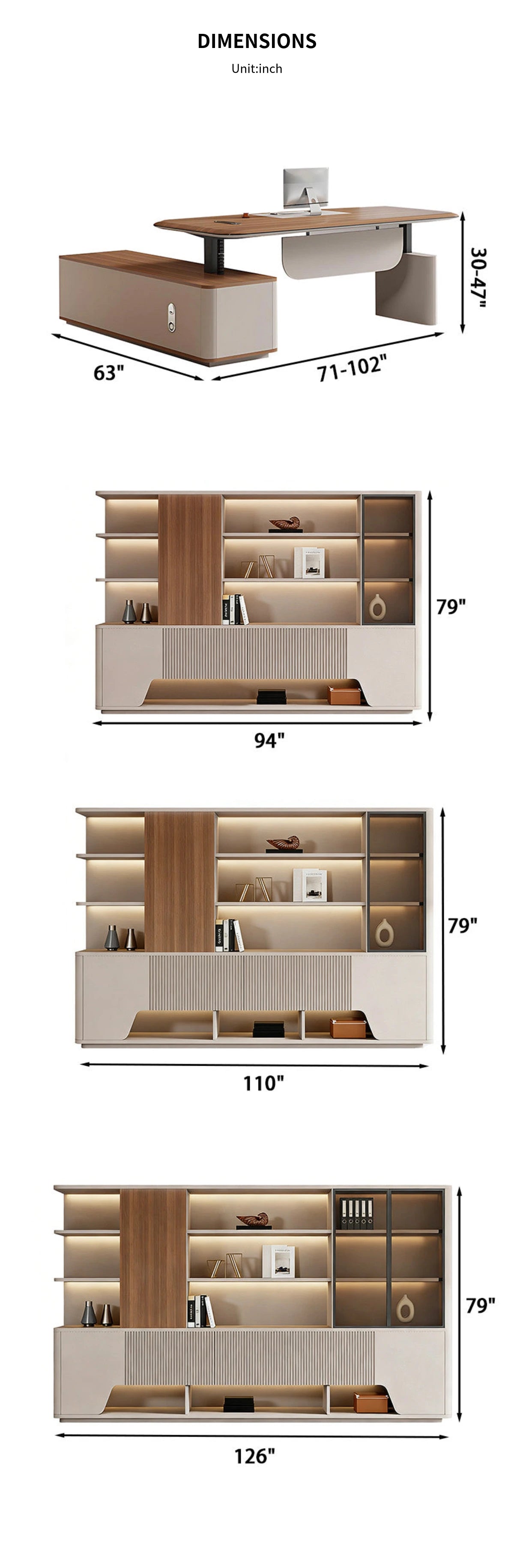 Modern Executive Desk 71-126 in Wide with USB Ports, Wireless Charging & Cable Management — Detail image 12