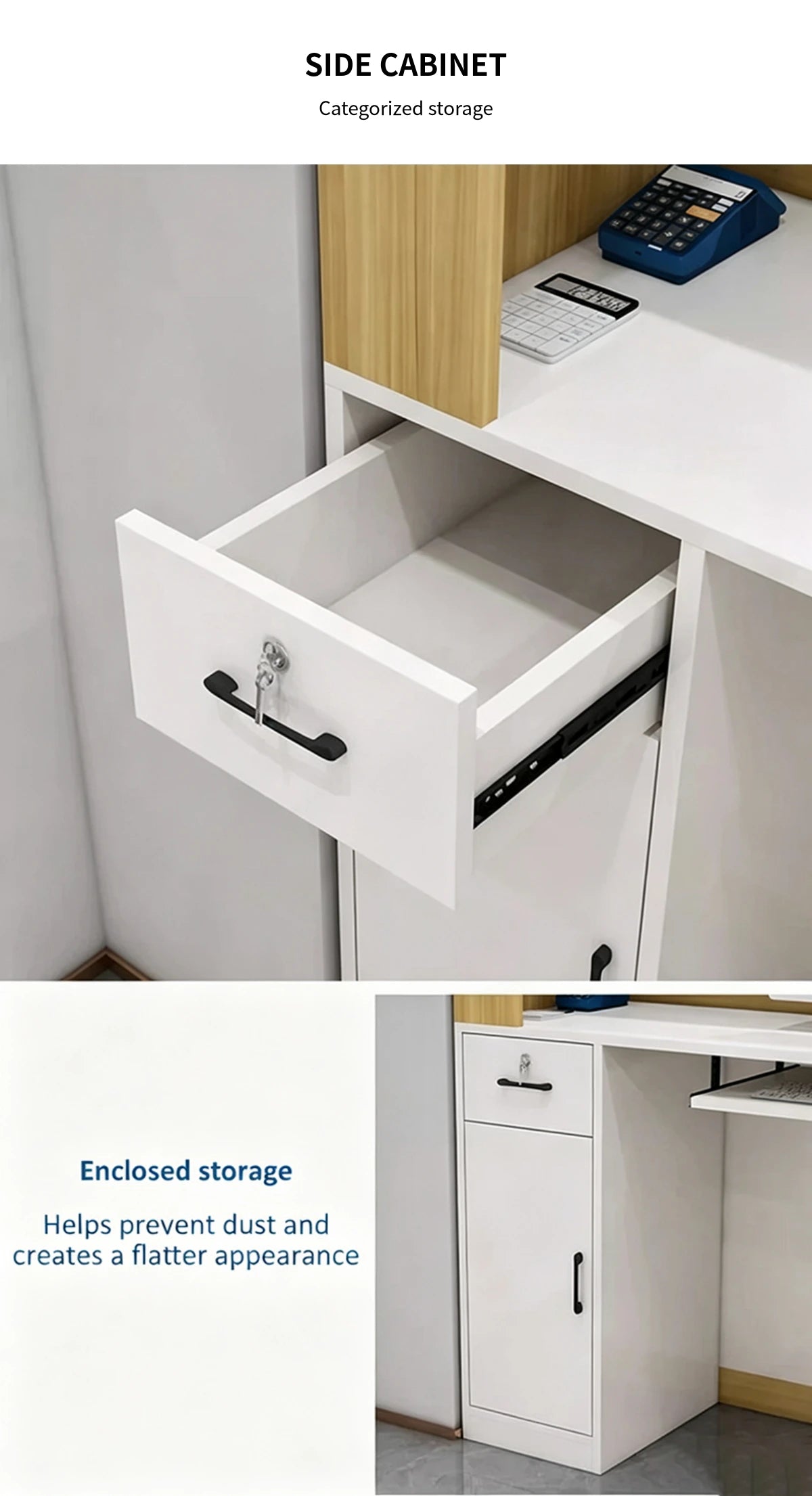 Salon Reception Desk 31-71 in Wide with Keyboard Tray, LED Lighting & Side Storage — Detail image 5