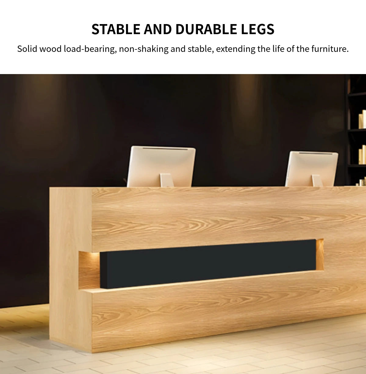 Curved Reception Desk 59-157 in Wide with Solid Wood, File Drawers & Lumbar Support — Detail image 4