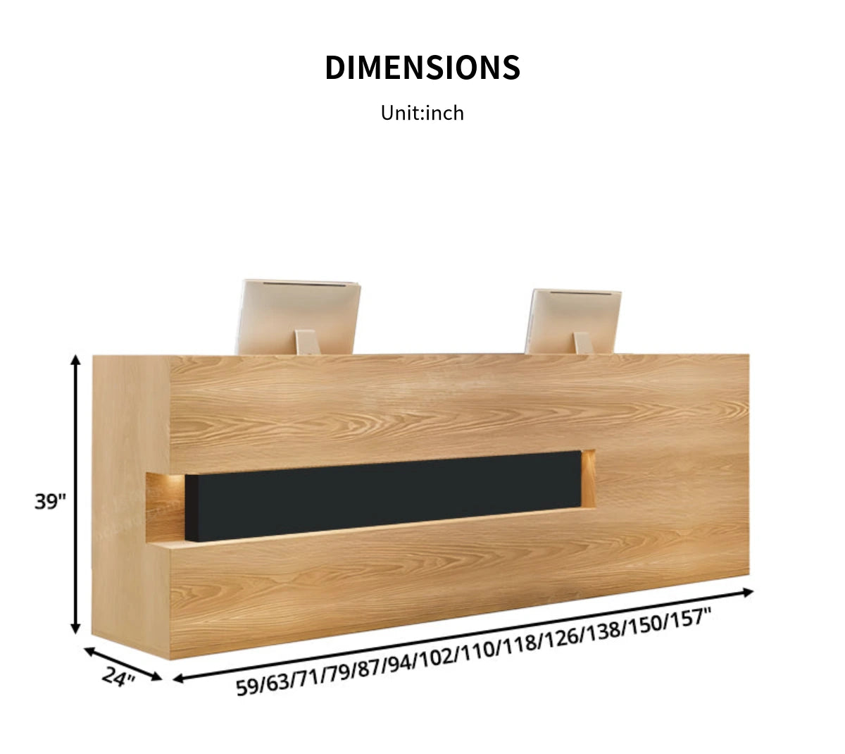 Curved Reception Desk 59-157 in Wide with Solid Wood, File Drawers & Lumbar Support — Detail image 9