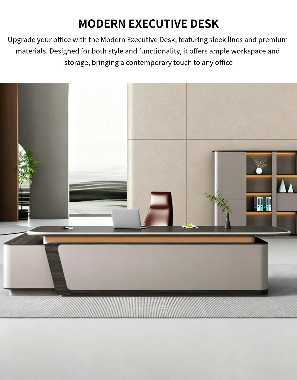 Modern Executive Desk 94-149 in Wide with Curved & LED Lighting for Home Office — Detail image 1