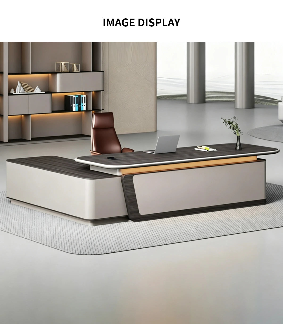 Modern Executive Desk 94-149 in Wide with Curved & LED Lighting for Home Office — Detail image 8