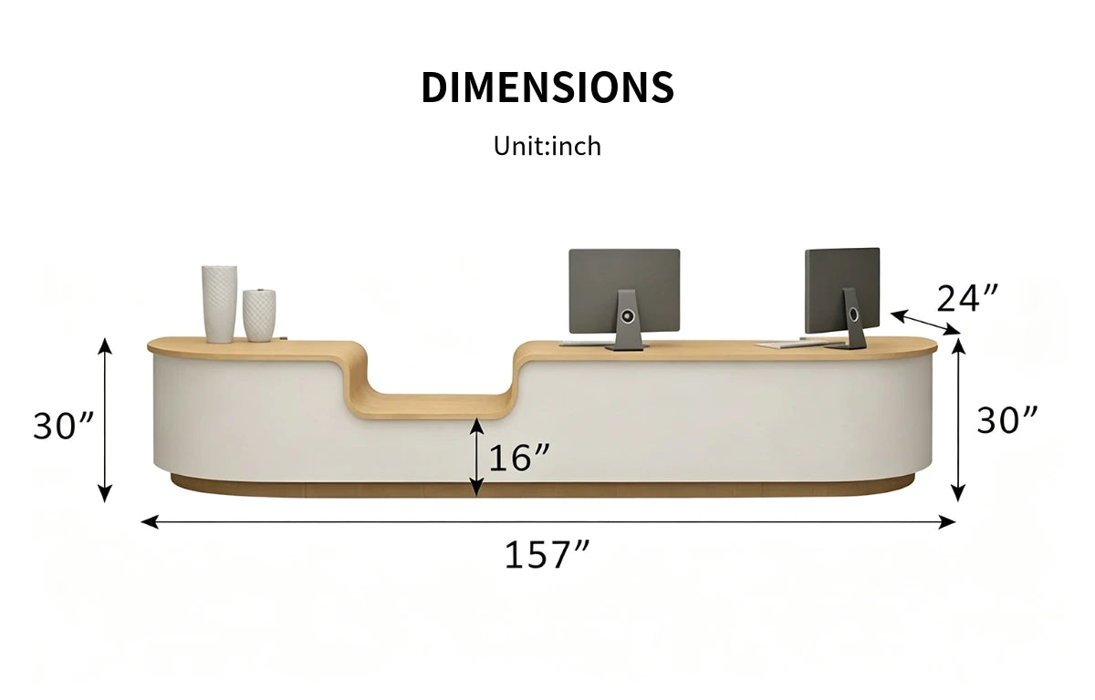 U-Shaped Reception Desk 63-236 in Wide with File Drawers & Lumbar Support for Office Lobby — Detail image 9