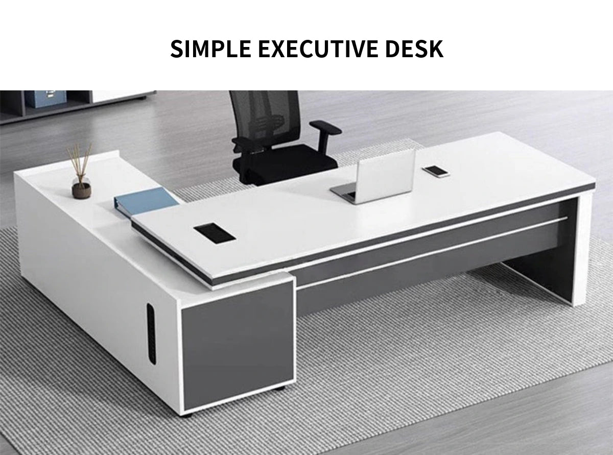 Modern Executive Desk with Cable Management & File Drawers for Home Office — Detail image 1