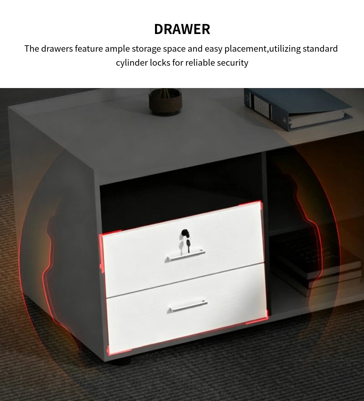 Modern Executive Desk with Cable Management & File Drawers for Home Office — Detail image 6