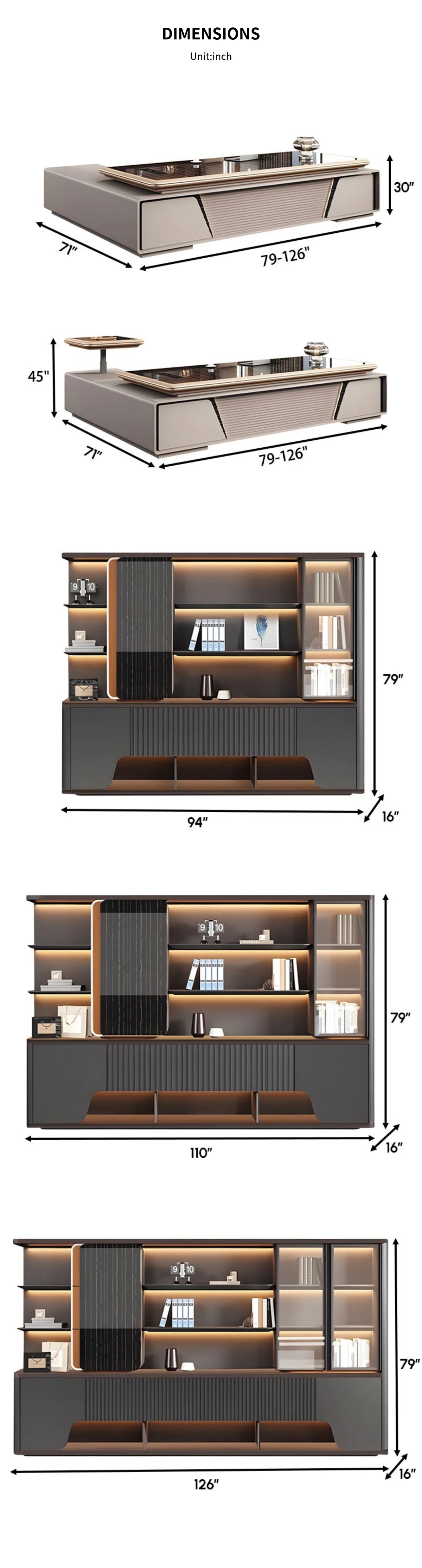 Modern Executive Desk 79-126 in Wide with Side Storage, Lockable & File Drawers — Detail image 13