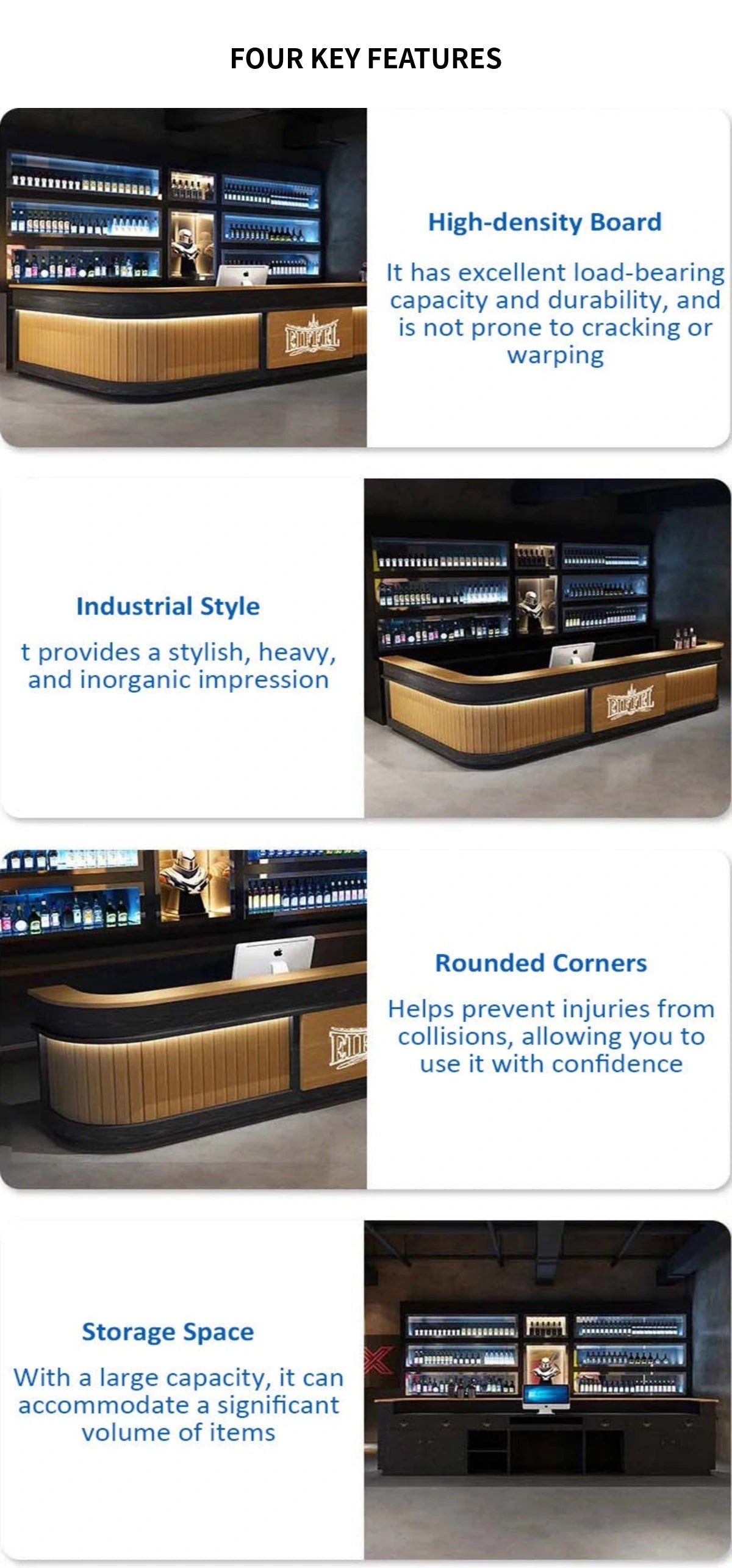 L-Shaped Reception Desk 47-118 in Wide with LED Lighting & Fluted Front for Office Lobby — Detail image 4