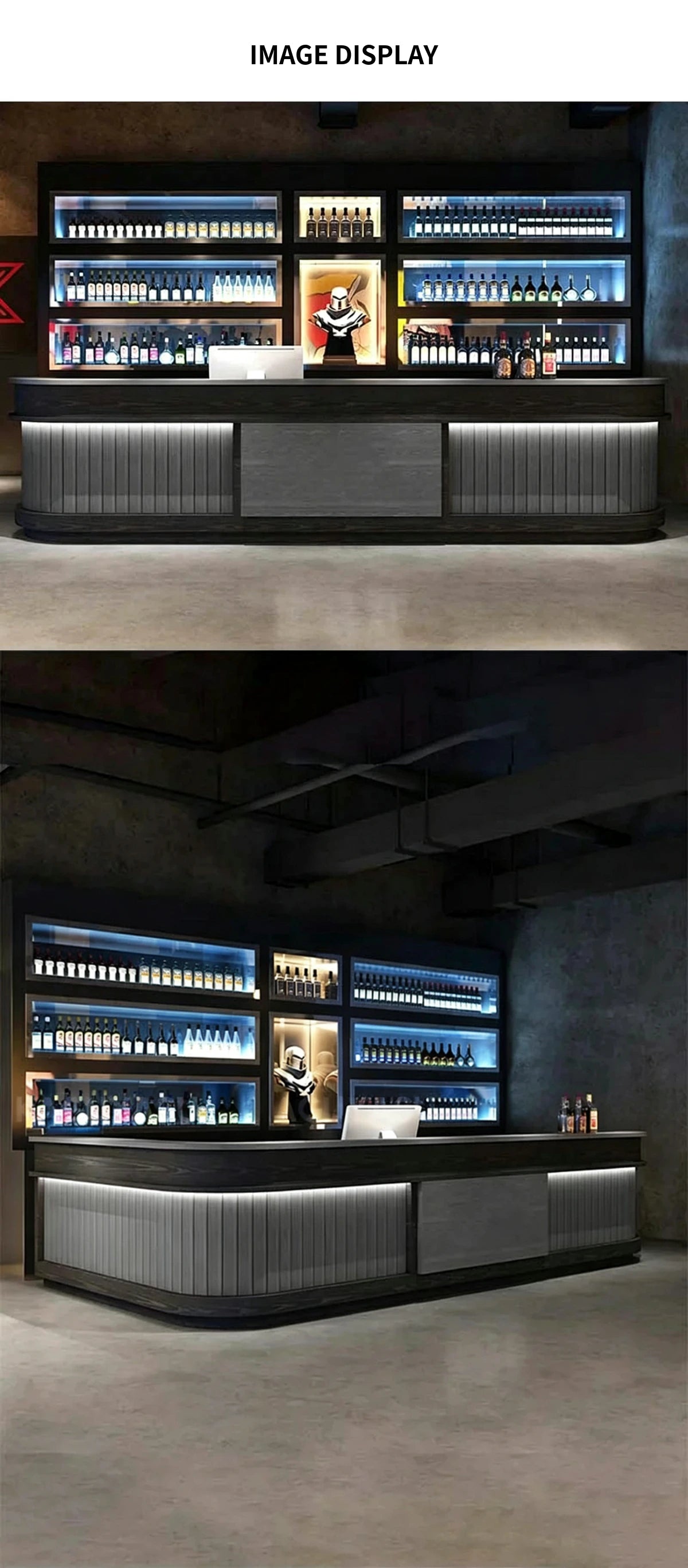 L-Shaped Reception Desk 47-118 in Wide with LED Lighting & Fluted Front for Office Lobby — Detail image 5