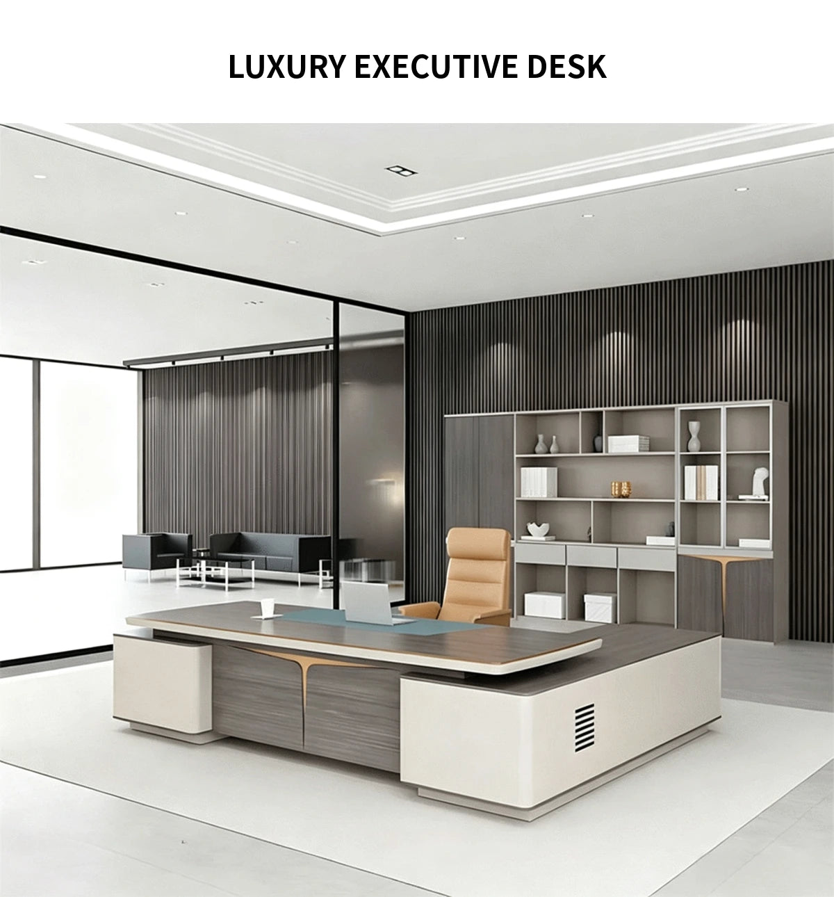 Modern Executive Desk with Cable Management, Side Storage & Lumbar Support for Home Office — Detail image 1