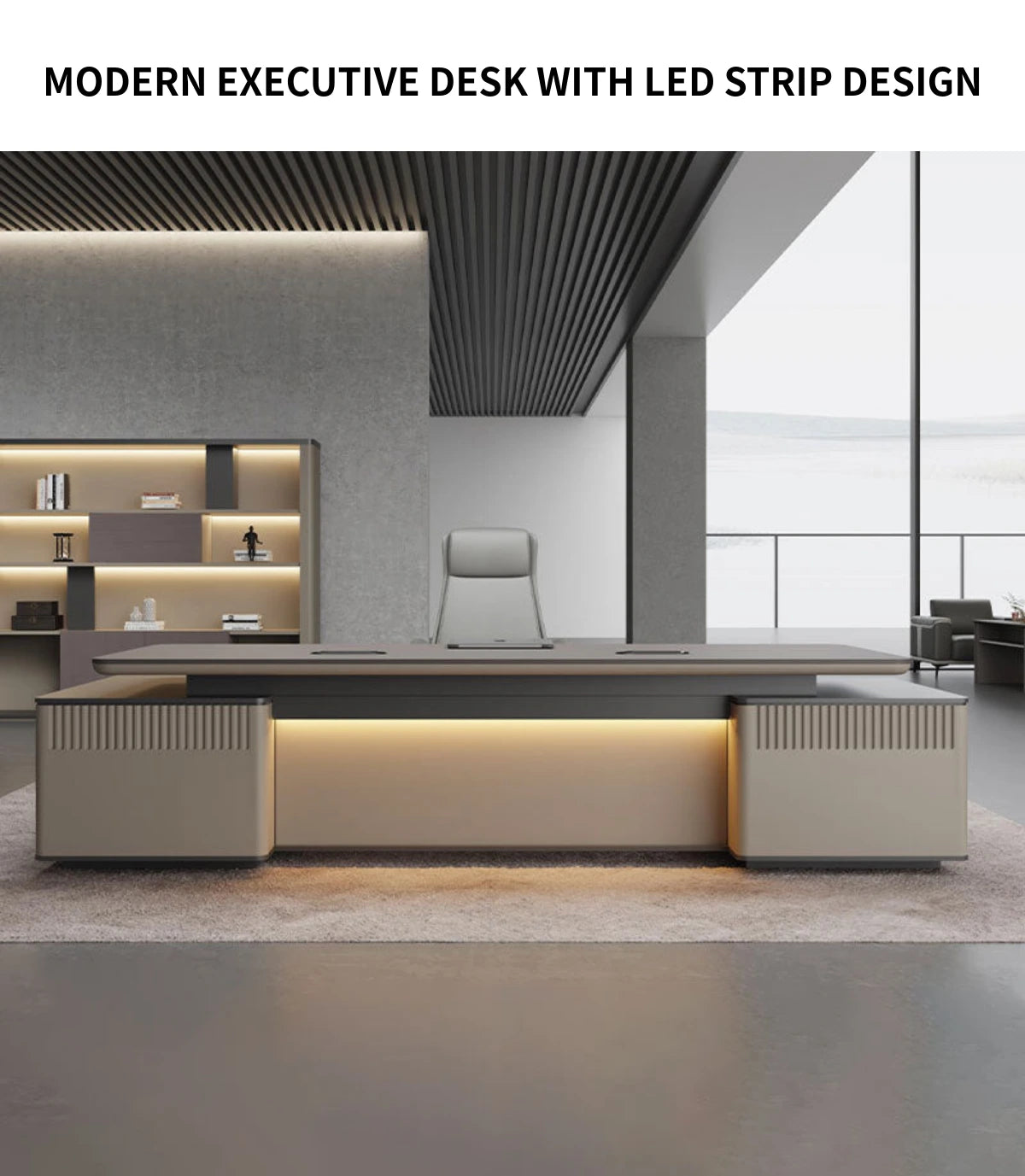 Modern Executive Desk with Curved, Cable Management & Side Storage for Home Office — Detail image 1