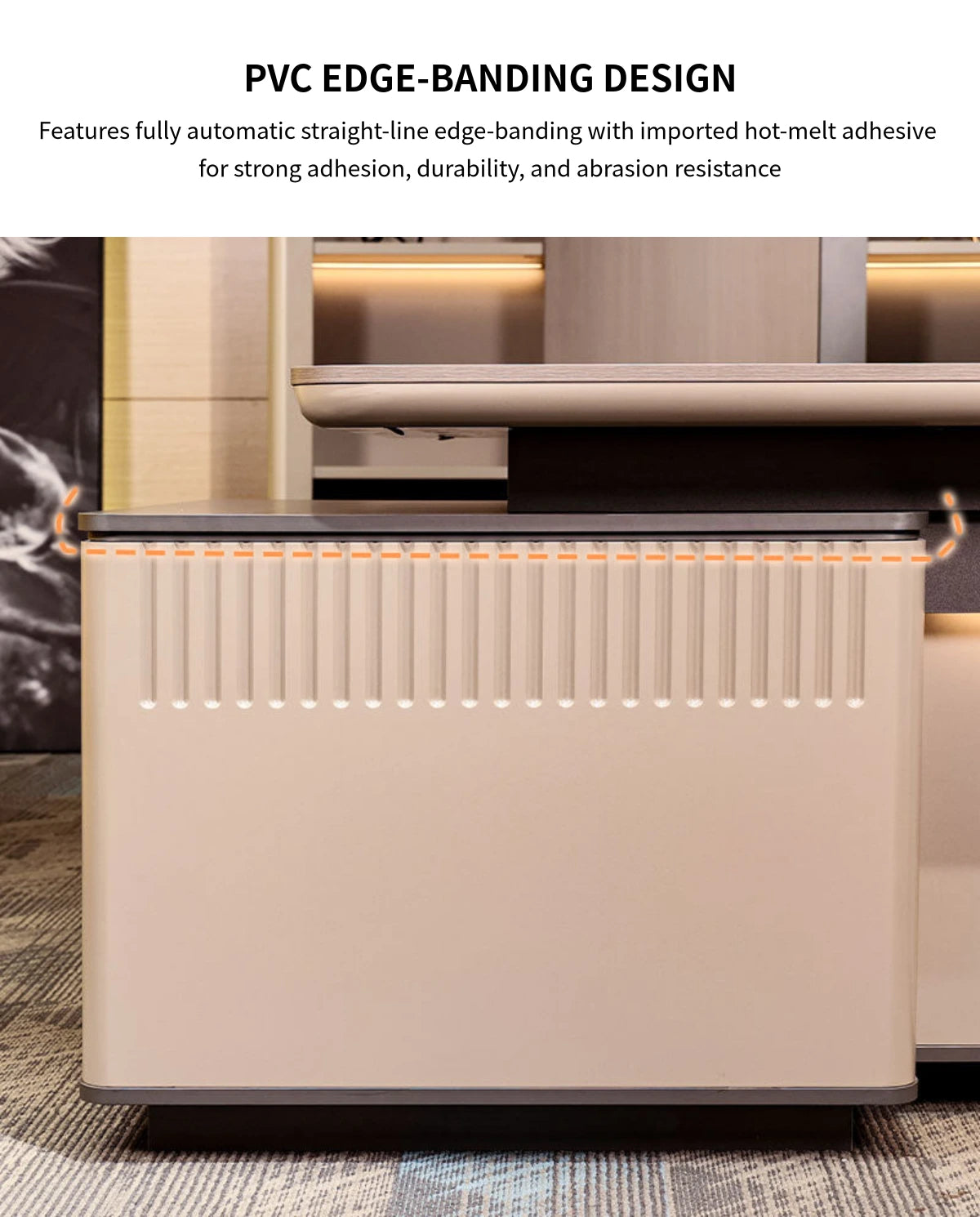Modern Executive Desk with Curved, Cable Management & Side Storage for Home Office — Detail image 2