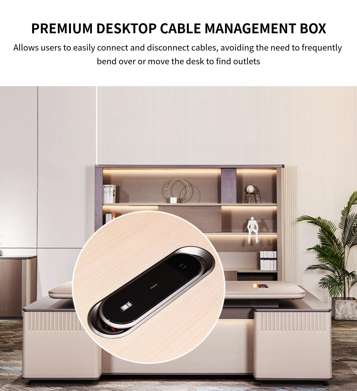 Modern Executive Desk with Curved, Cable Management & Side Storage for Home Office — Detail image 3