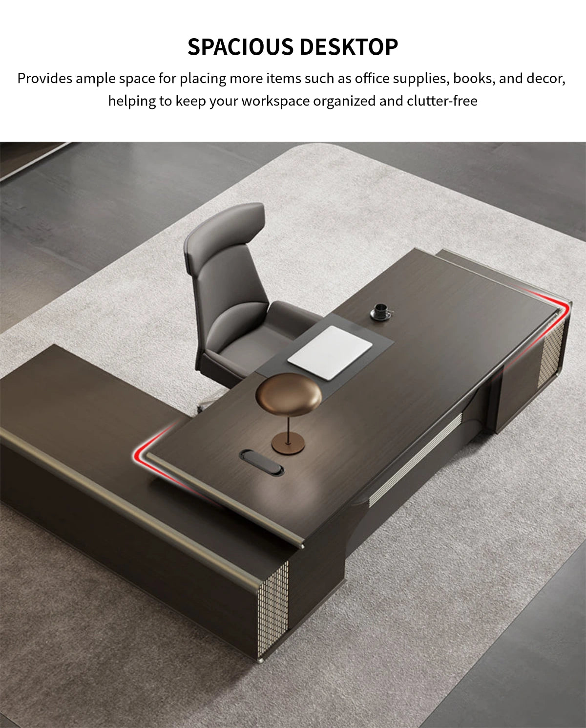 Modern Executive Desk with Cable Management & Lumbar Support for Home Office — Detail image 2