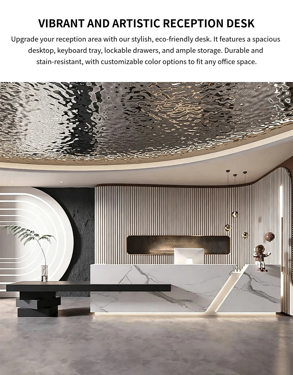 Modern Reception Desk with Keyboard Tray, Lockable & File Drawers for Office Lobby — Detail image 1