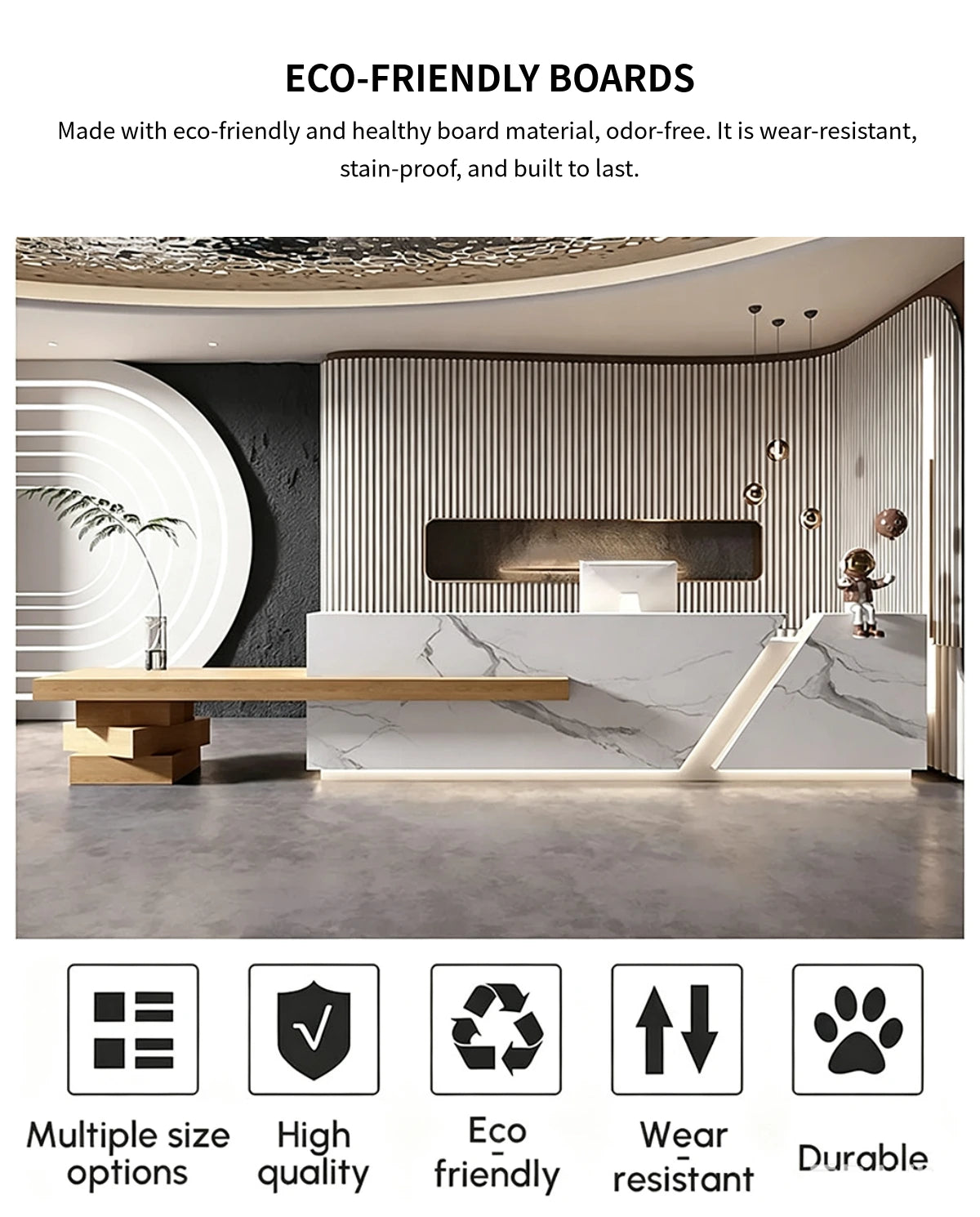 Modern Reception Desk with Keyboard Tray, Lockable & File Drawers for Office Lobby — Detail image 4