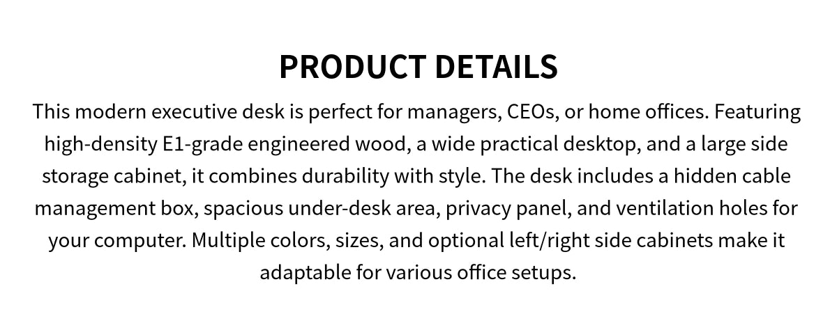 Modern Executive Desk with Cable Management, Side Storage & Lumbar Support for Home Office — Detail image 1