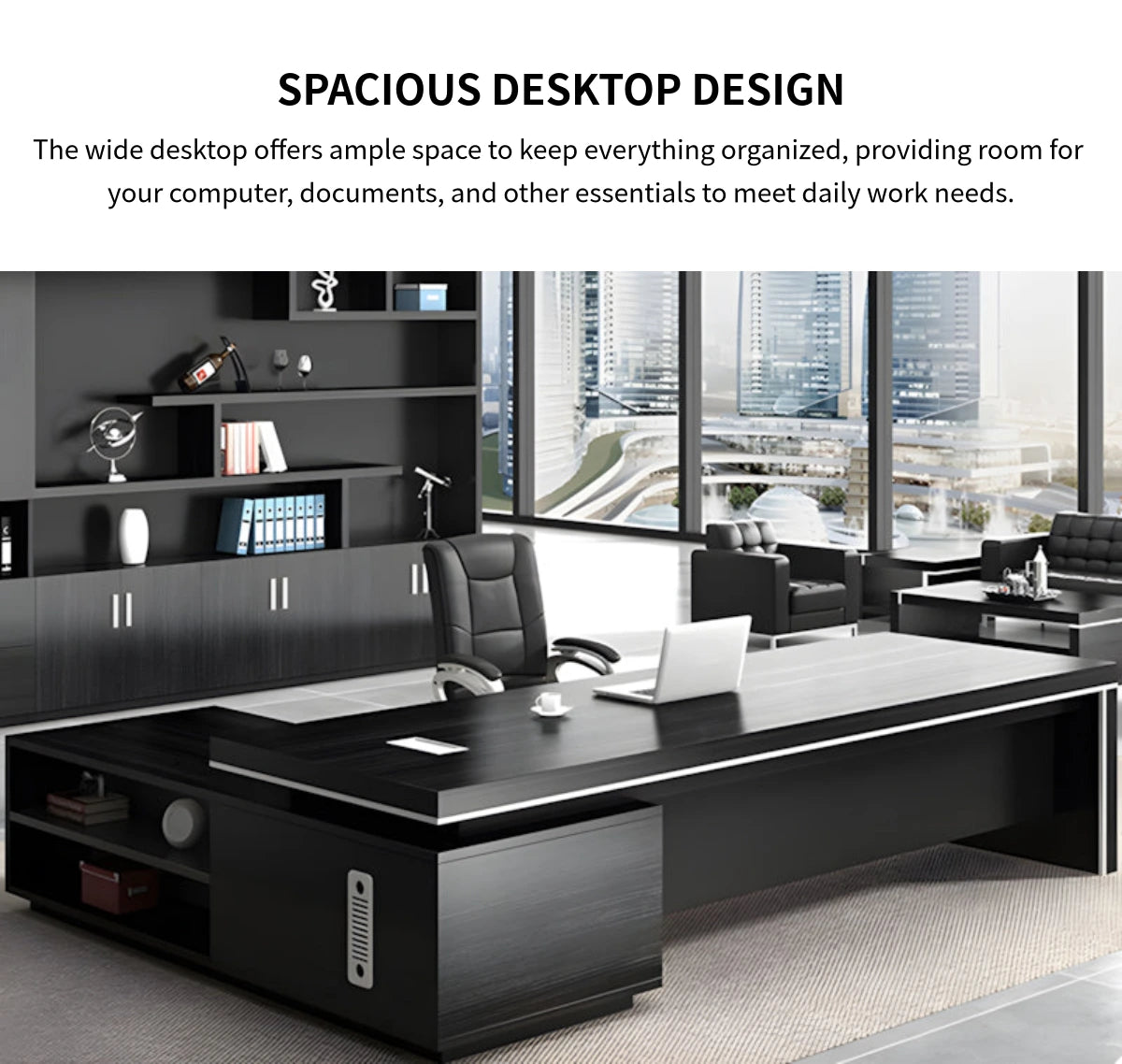 Modern Executive Desk with Cable Management, Side Storage & Lumbar Support for Home Office — Detail image 6