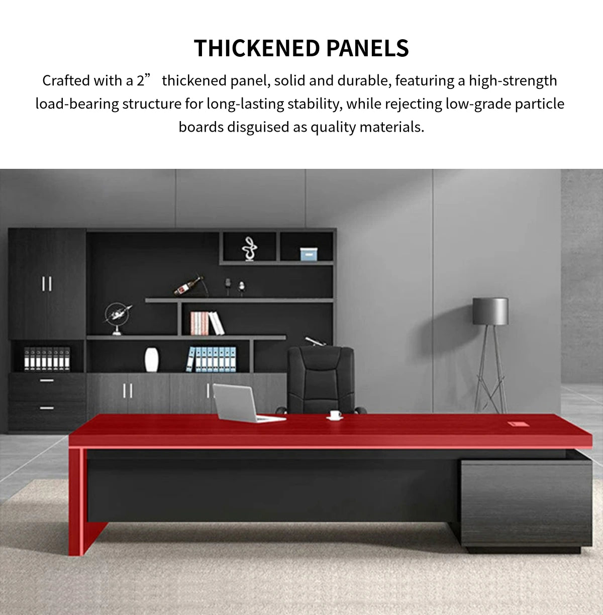 Modern Executive Desk with Cable Management, Side Storage & Lumbar Support for Home Office — Detail image 7