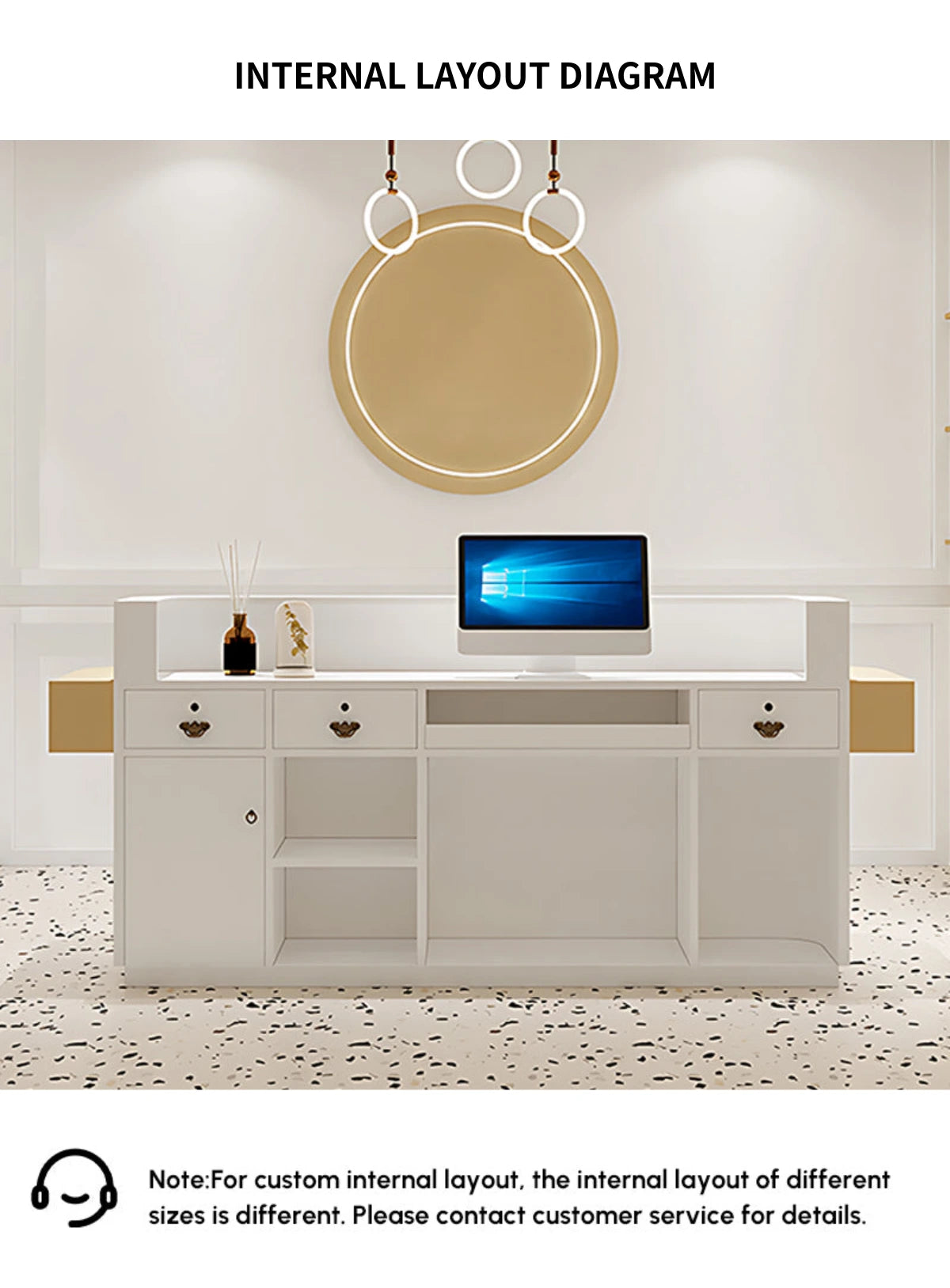 Curved Reception Desk 71-142 in Wide with LED Lighting & Stainless Steel for Salon — Detail image 7