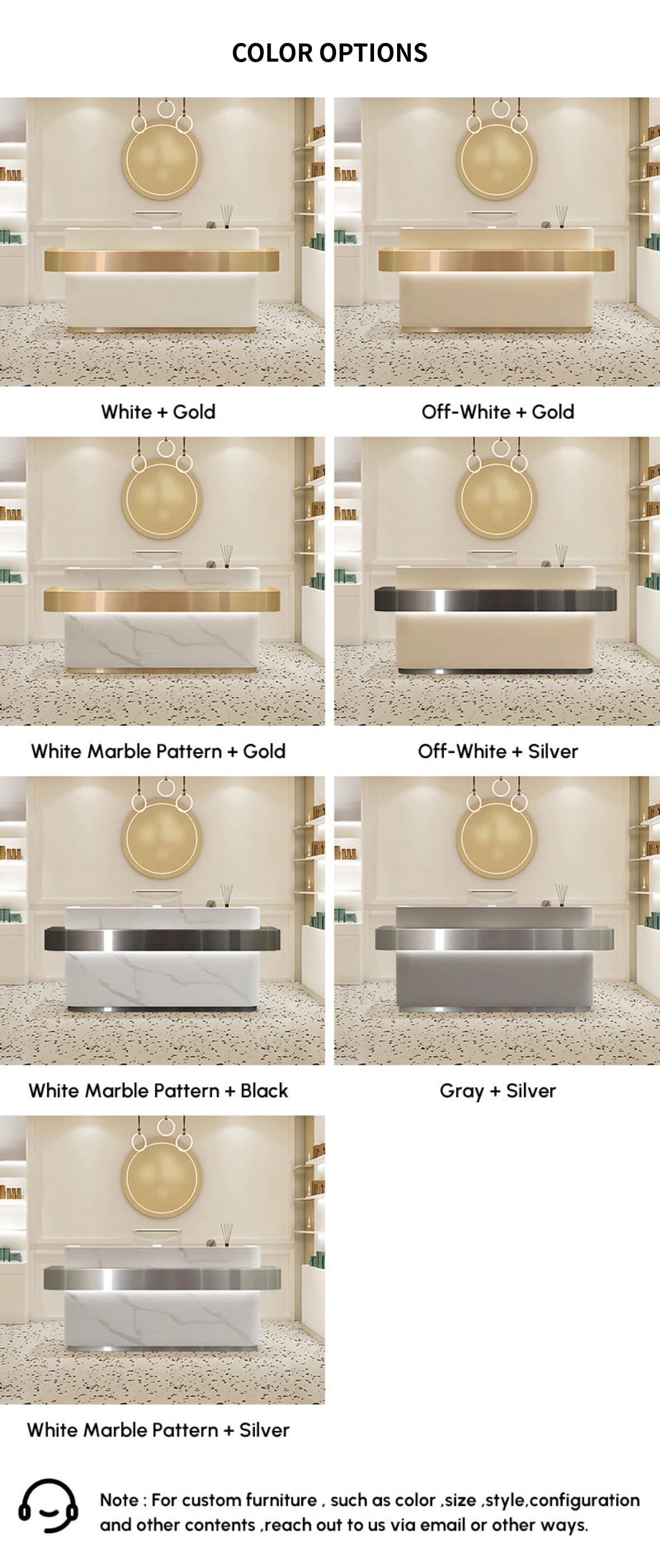 Curved Reception Desk 71-142 in Wide with LED Lighting & Stainless Steel for Salon — Detail image 9