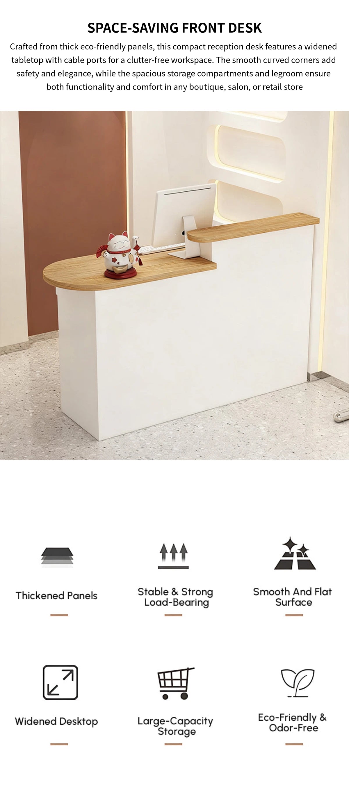 Curved Reception Desk 31-94 in Wide with Cable Management, Lockable & File Drawers — Detail image 1