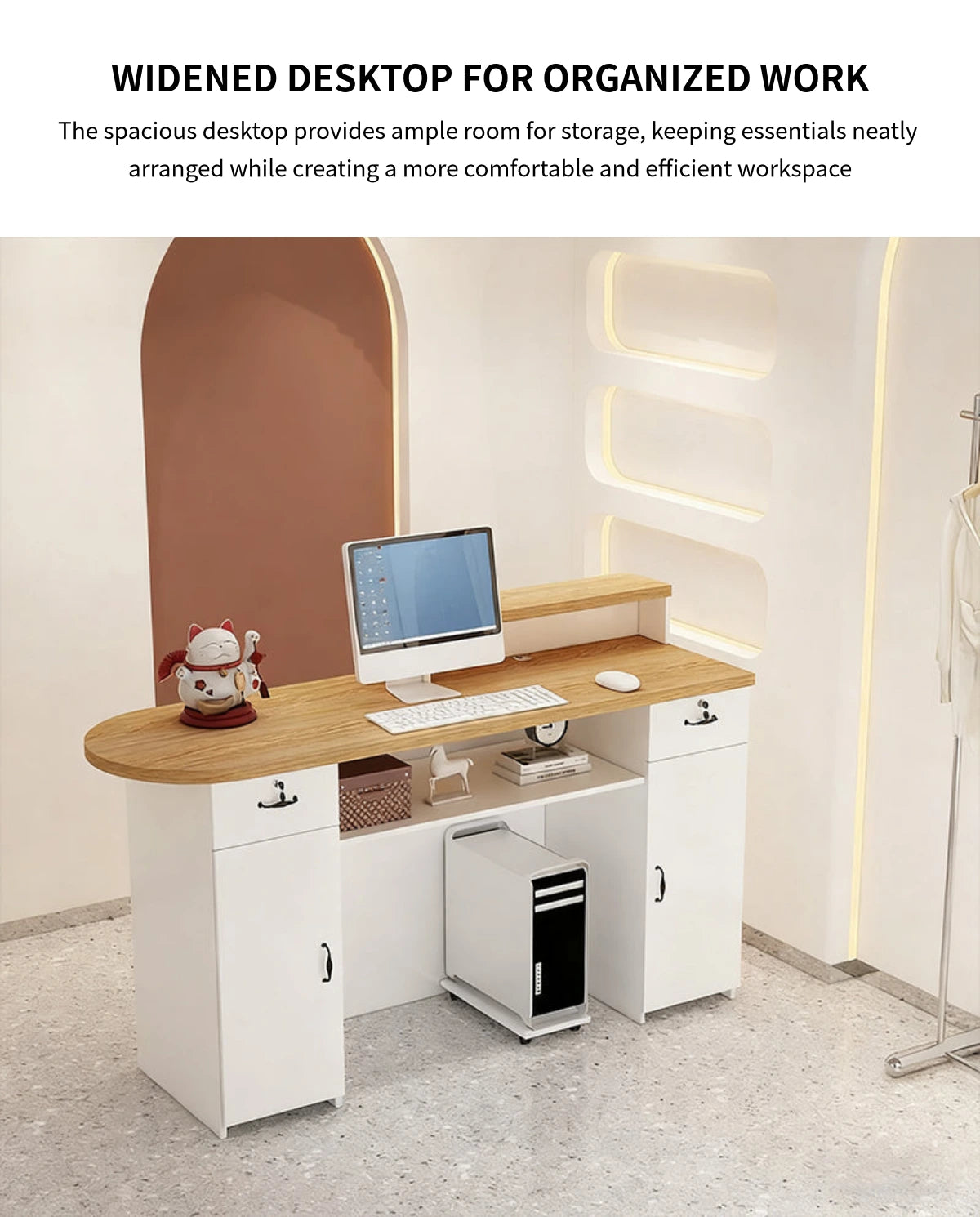Curved Reception Desk 31-94 in Wide with Cable Management, Lockable & File Drawers — Detail image 4