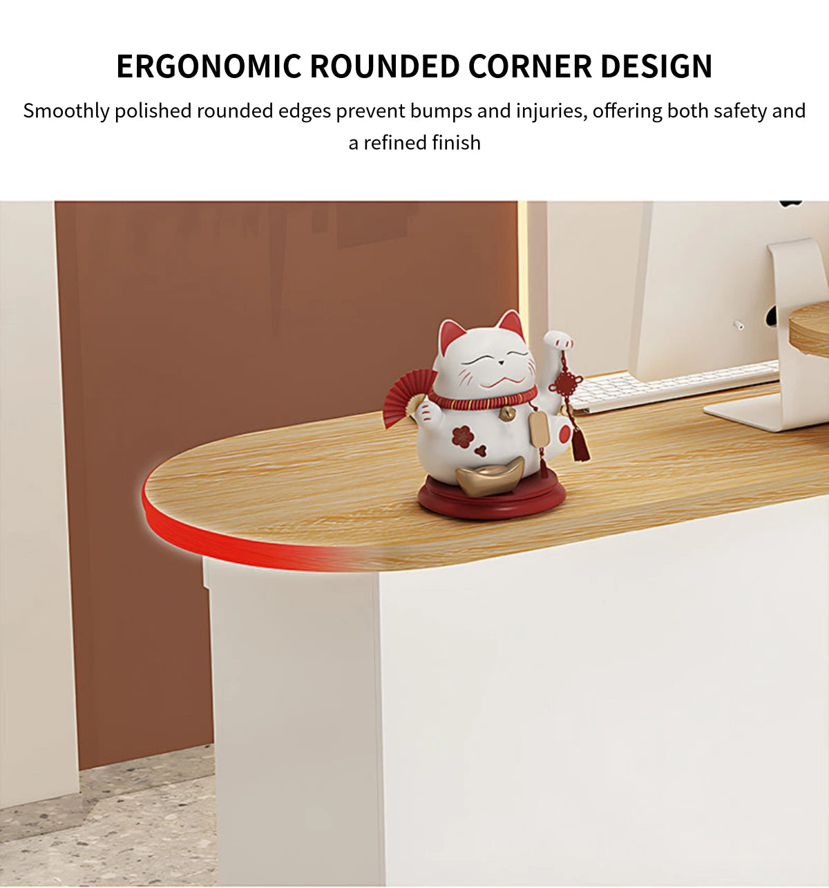 Curved Reception Desk 31-94 in Wide with Cable Management, Lockable & File Drawers — Detail image 6