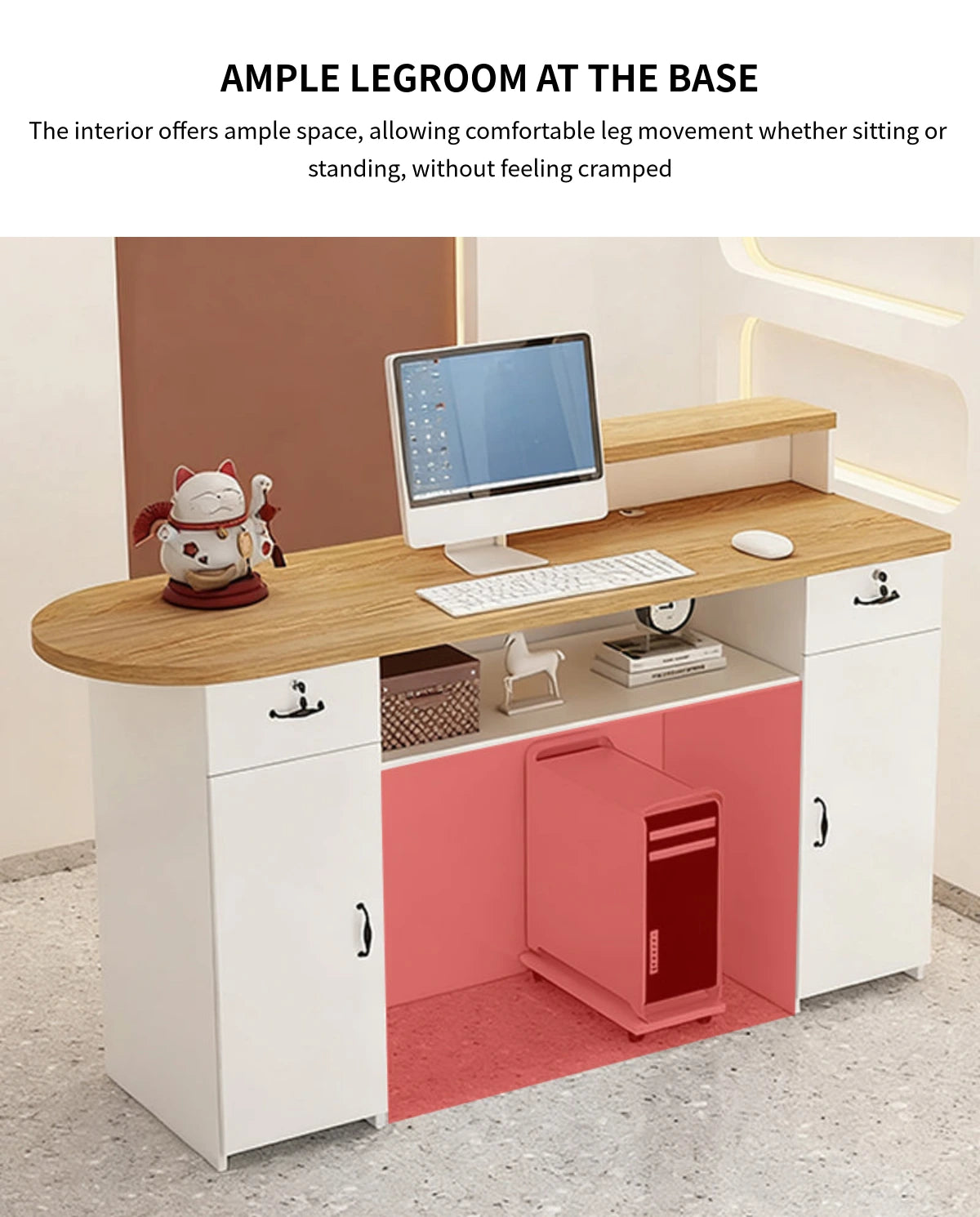 Curved Reception Desk 31-94 in Wide with Cable Management, Lockable & File Drawers — Detail image 7