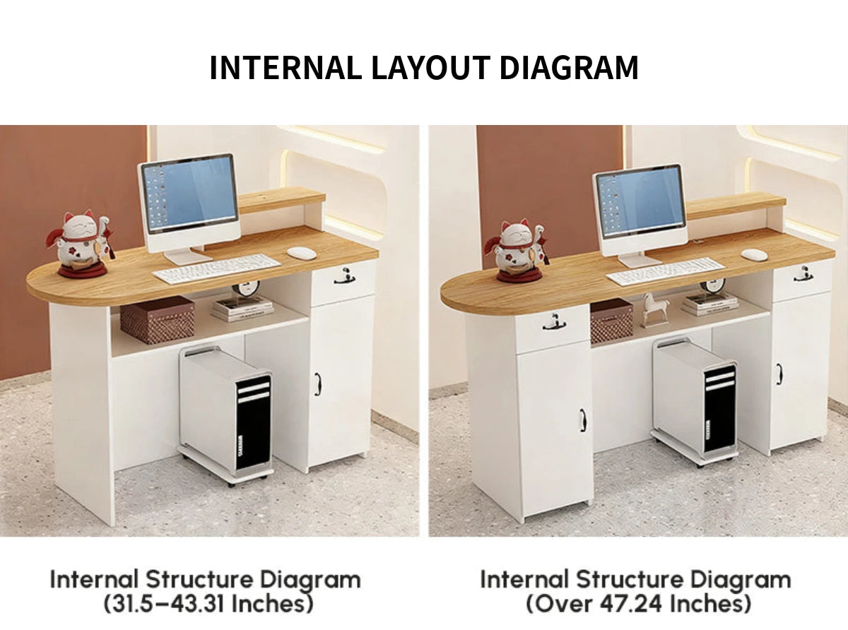 Curved Reception Desk 31-94 in Wide with Cable Management, Lockable & File Drawers — Detail image 9