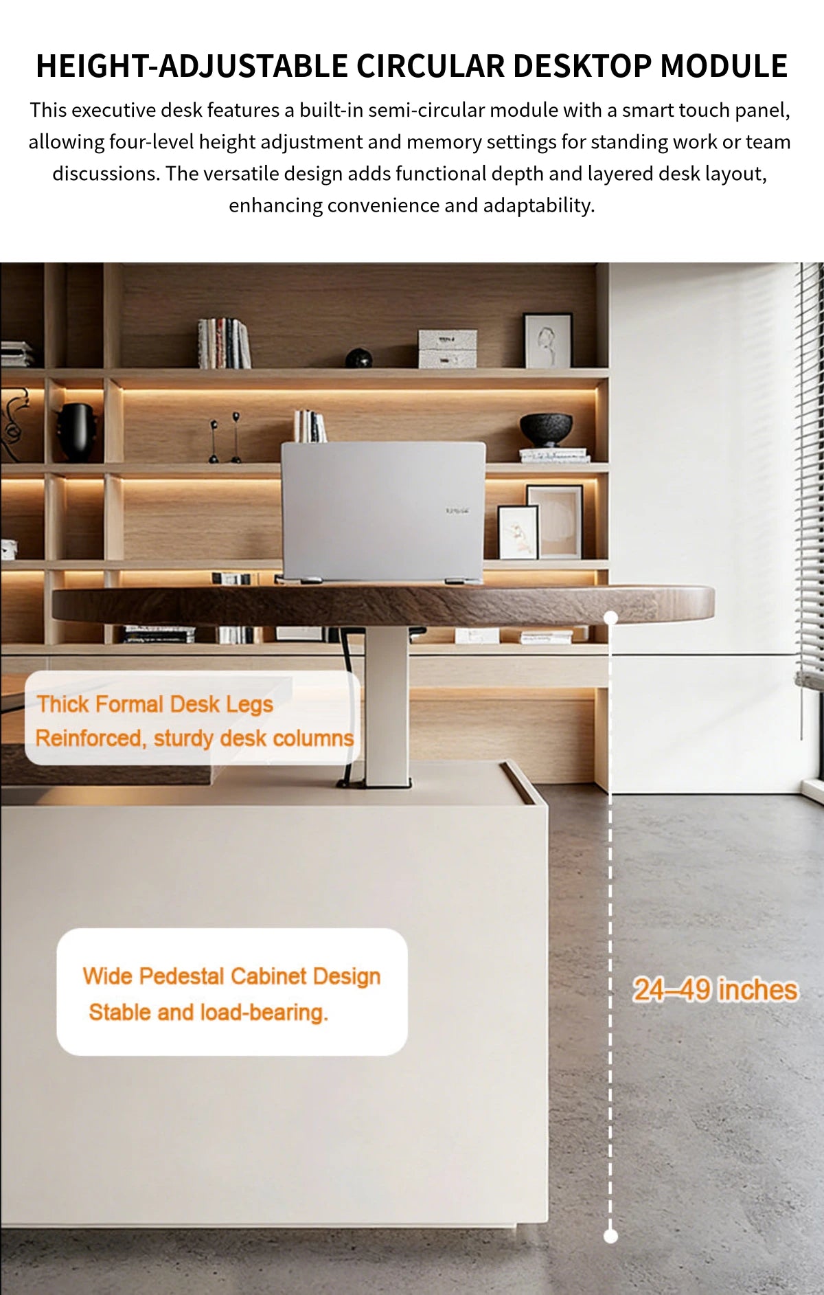 Executive Desk 87-157 in Wide with Built-In Outlets, Wireless Charging & Cable Management — Detail image 5