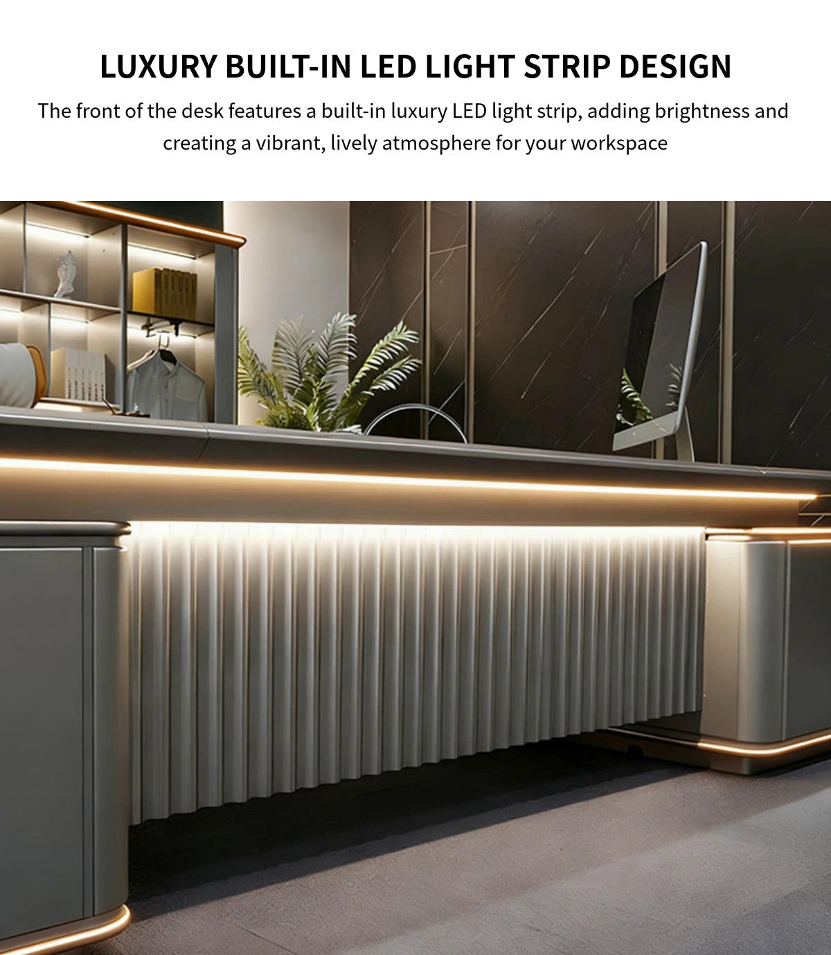 Modern Executive Desk with Curved, Cable Management & LED Lighting for Home Office — Detail image 5