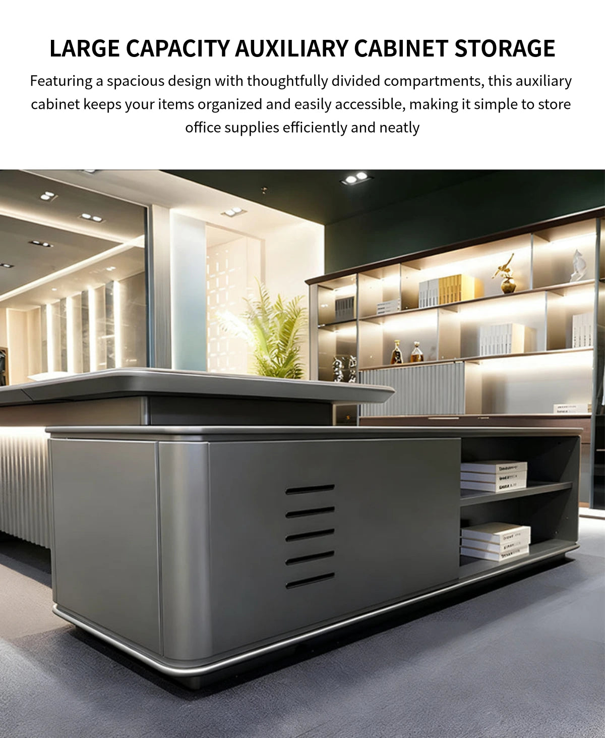 Modern Executive Desk with Curved, Cable Management & LED Lighting for Home Office — Detail image 9