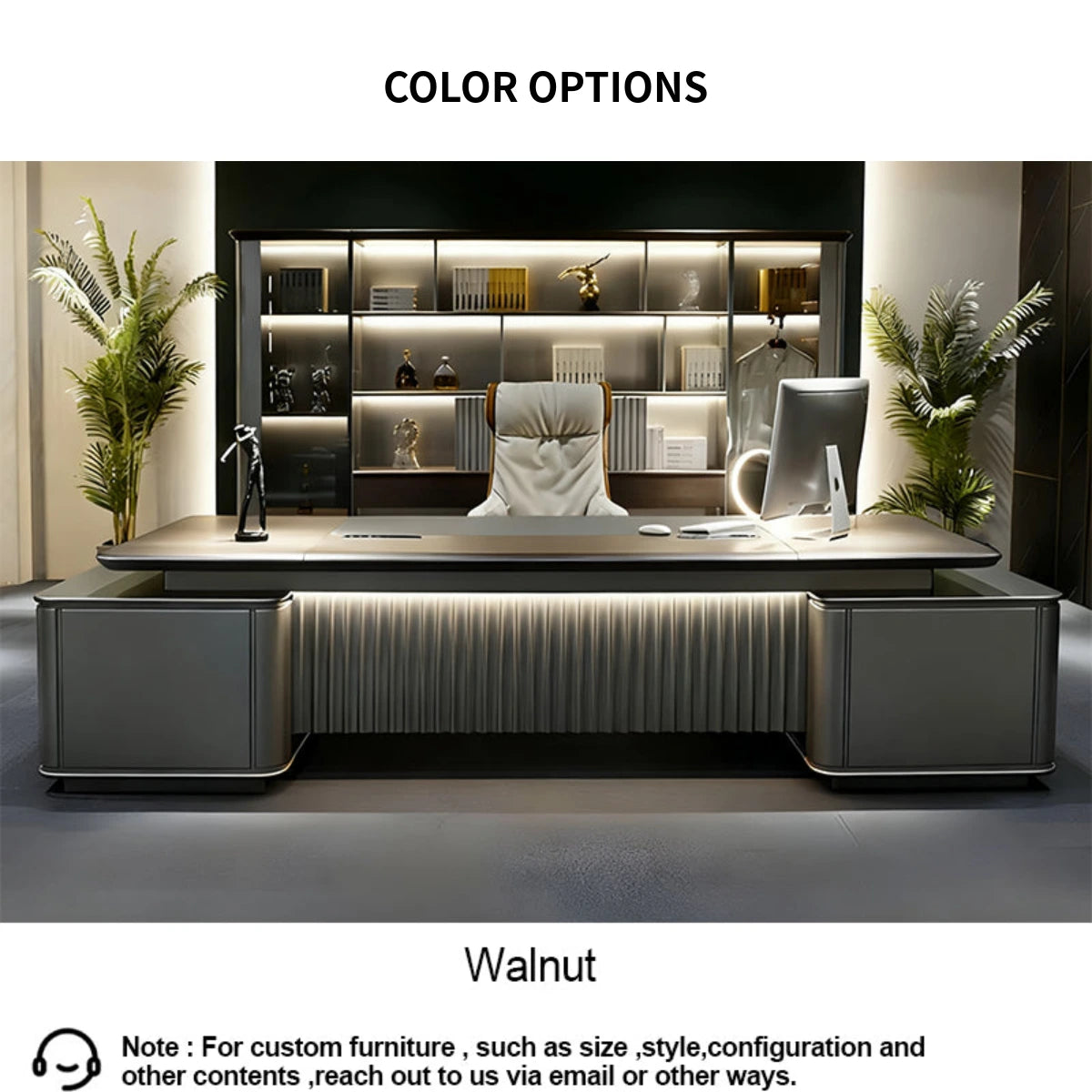 Modern Executive Desk with Curved, Cable Management & LED Lighting for Home Office — Detail image 13