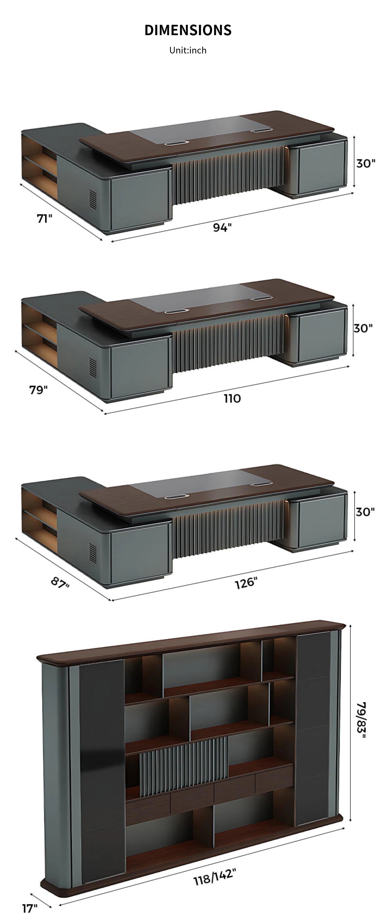 Modern Executive Desk with Curved, Cable Management & LED Lighting for Home Office — Detail image 14