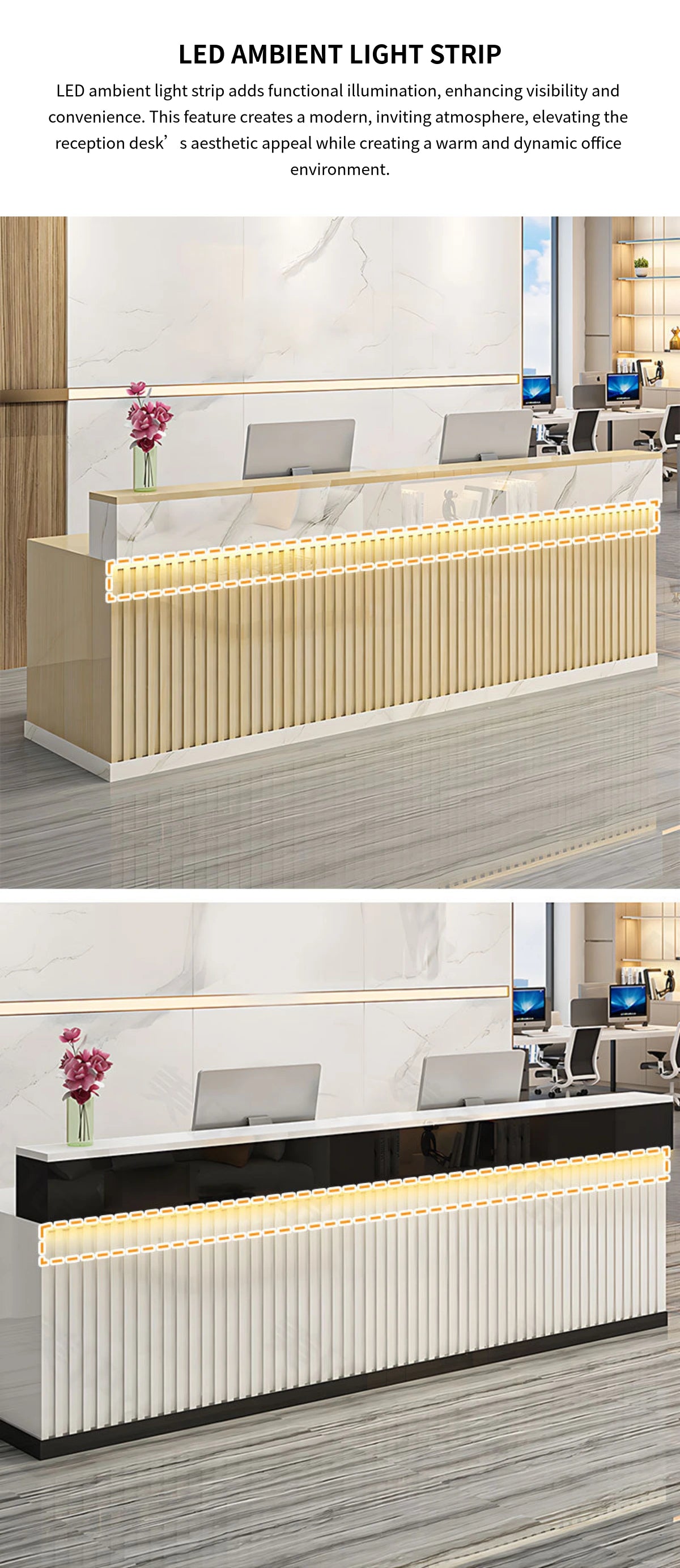 Retail Reception Desk 47-79 in Wide with Cable Management, LED Lighting & Keyboard Tray — Detail image 4