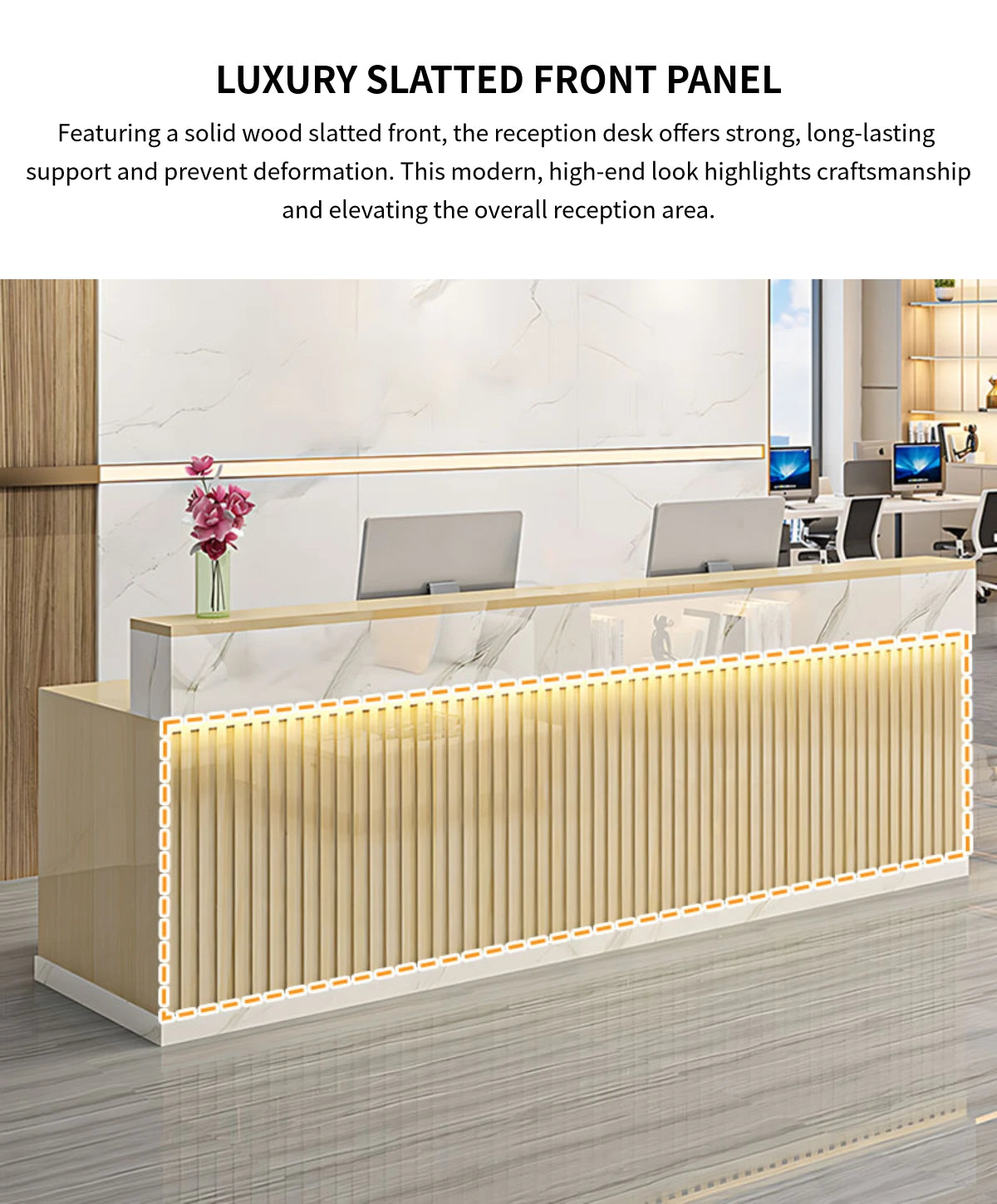 Retail Reception Desk 47-79 in Wide with Cable Management, LED Lighting & Keyboard Tray — Detail image 5