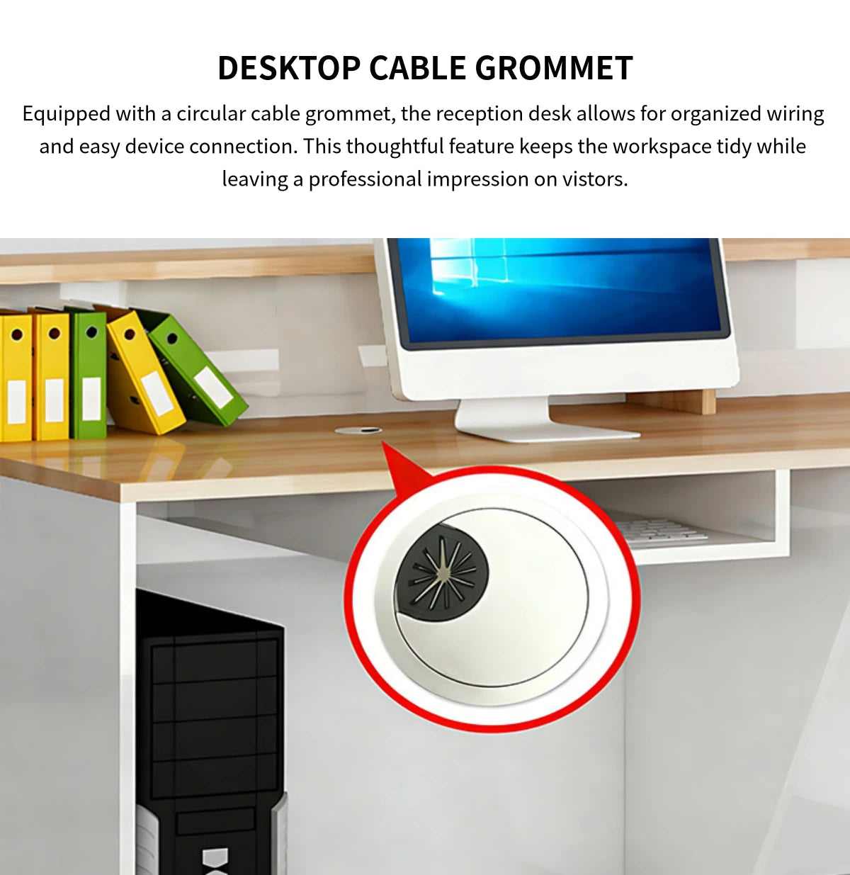 Retail Reception Desk 47-79 in Wide with Cable Management, LED Lighting & Keyboard Tray — Detail image 6