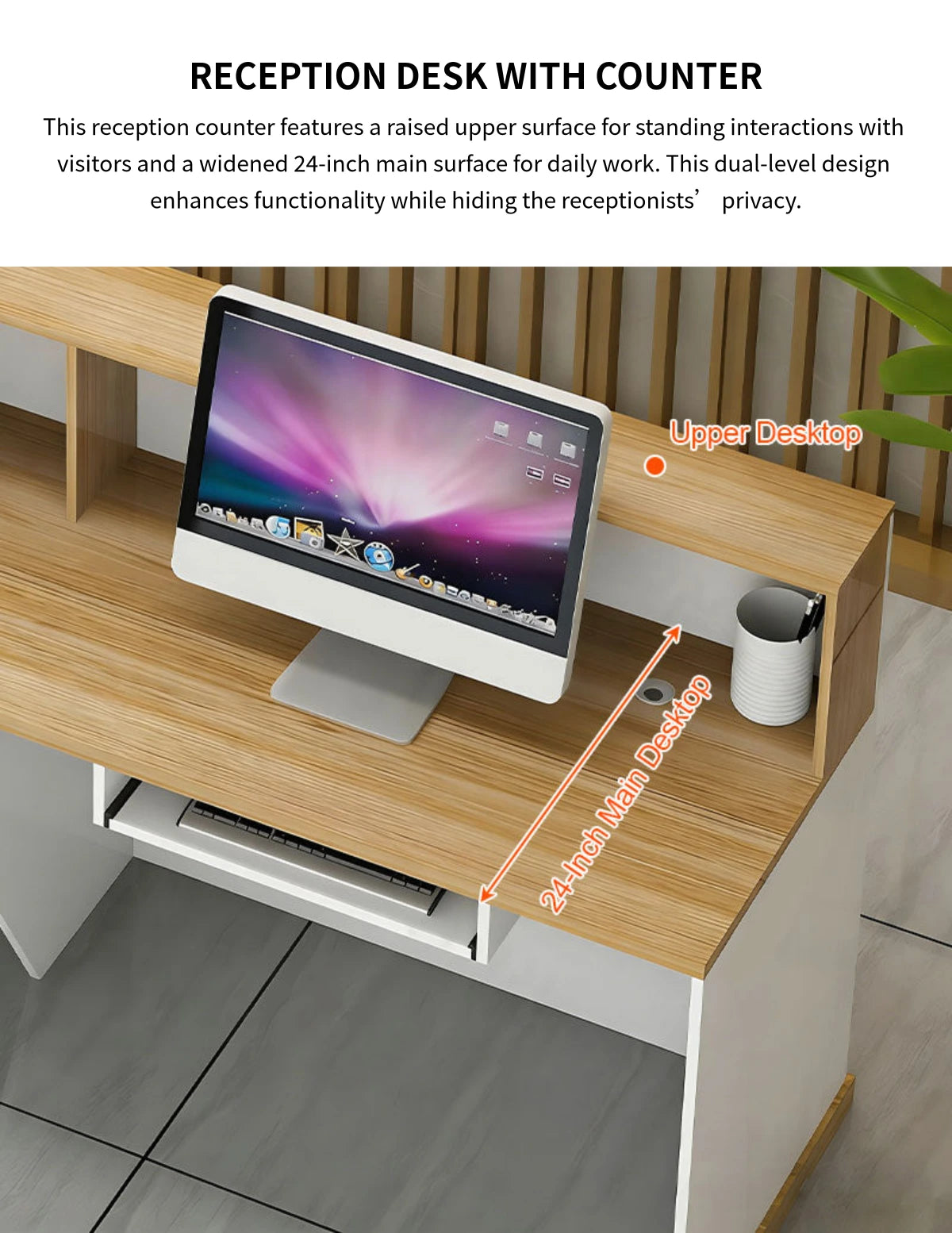 Retail Reception Desk 47-79 in Wide with Cable Management, LED Lighting & Keyboard Tray — Detail image 7