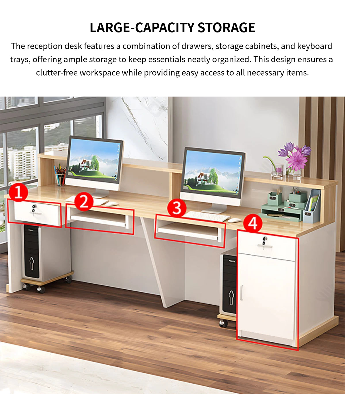 Retail Reception Desk 47-79 in Wide with Cable Management, LED Lighting & Keyboard Tray — Detail image 11
